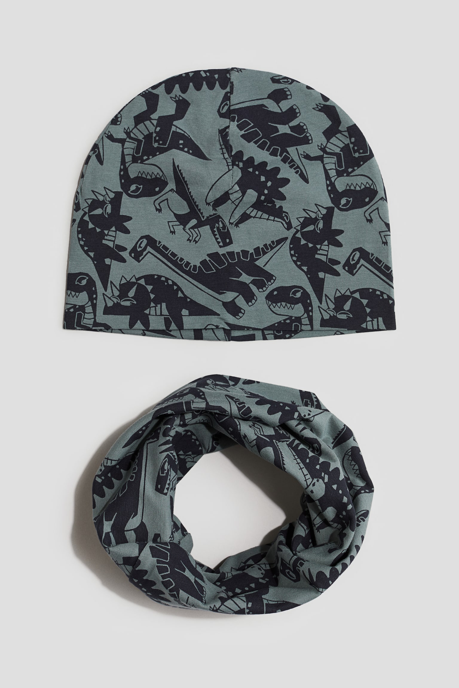 2-piece beanie and tube scarf set - Green/Dinosaurs - 1