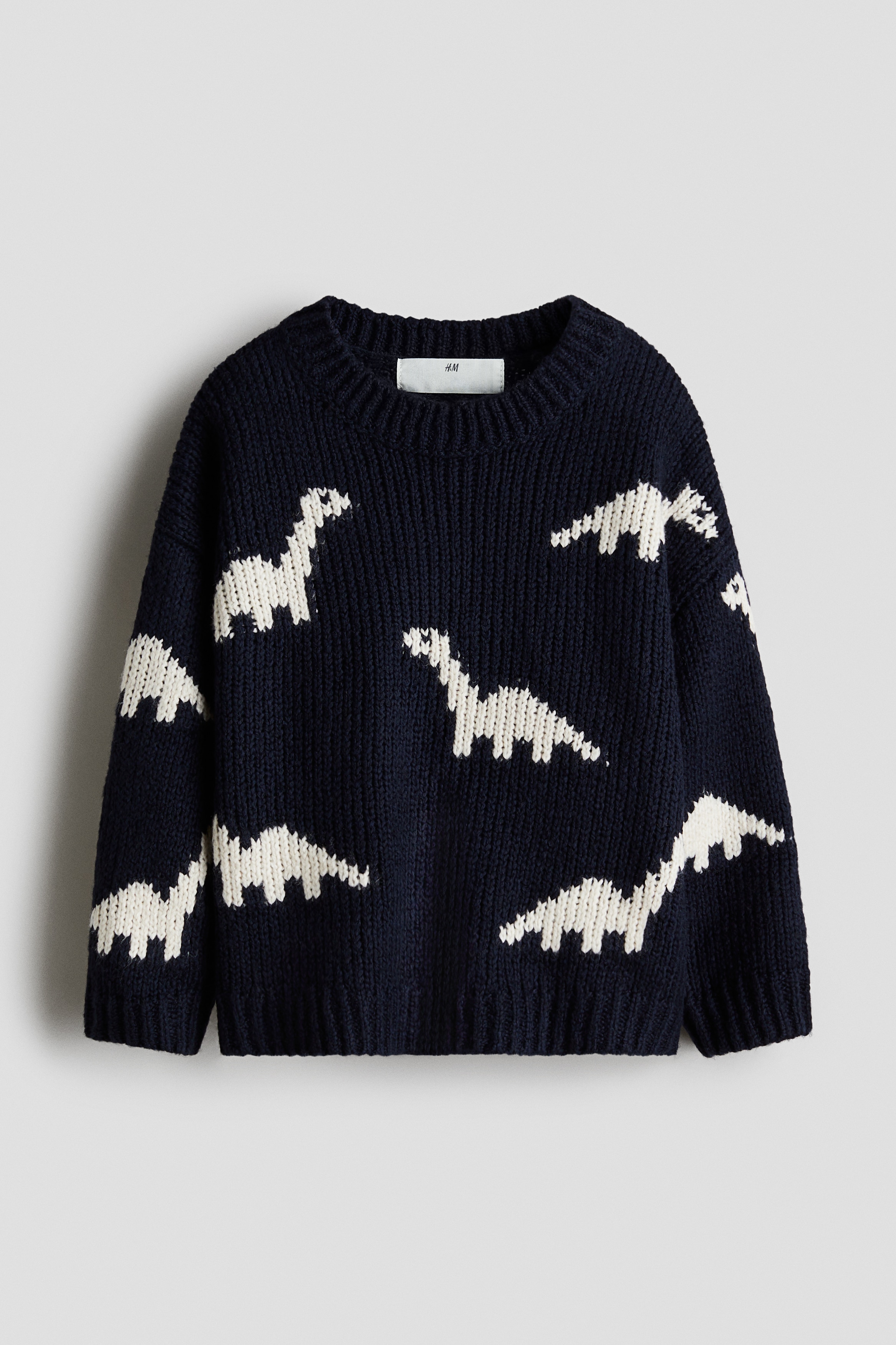 Jacquard-Knit Sweater - Navy blue/dinosaurs