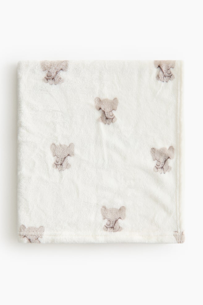 Fleece baby blanket - White/Elephants/Light beige/Candy canes - 1