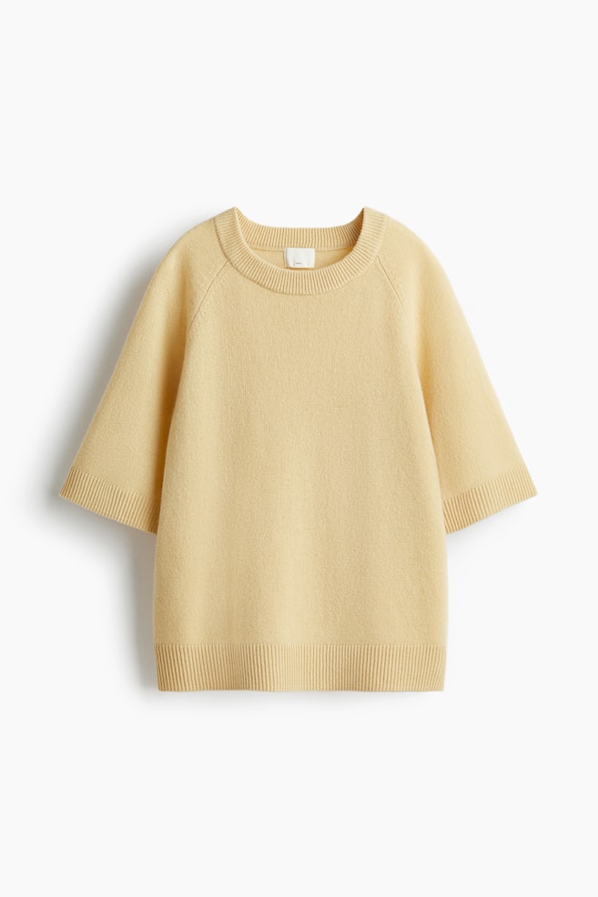 Oversized T-Shirt aus Wolle - Blassgelb/Marineblau - 1