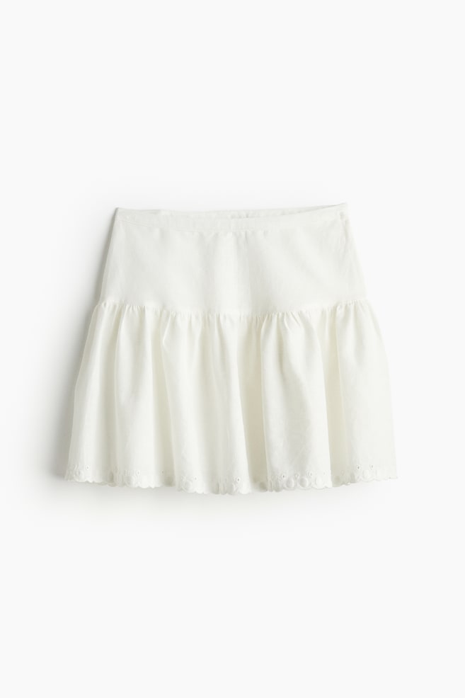 Linen-blend flared skirt - White - 1