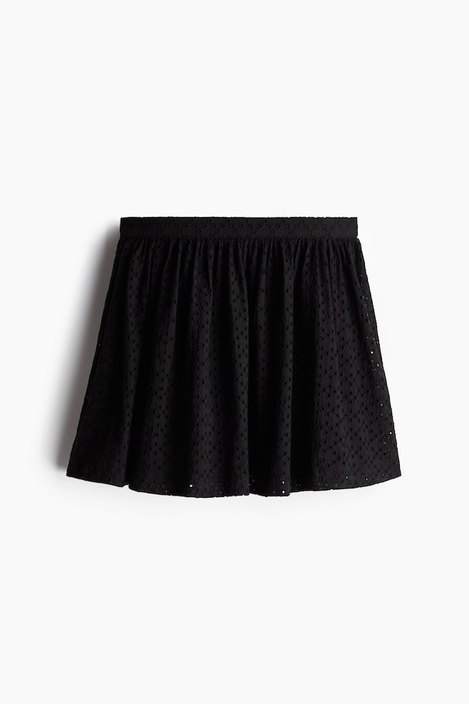 Minijupe avec broderie anglaise - Noir - 1