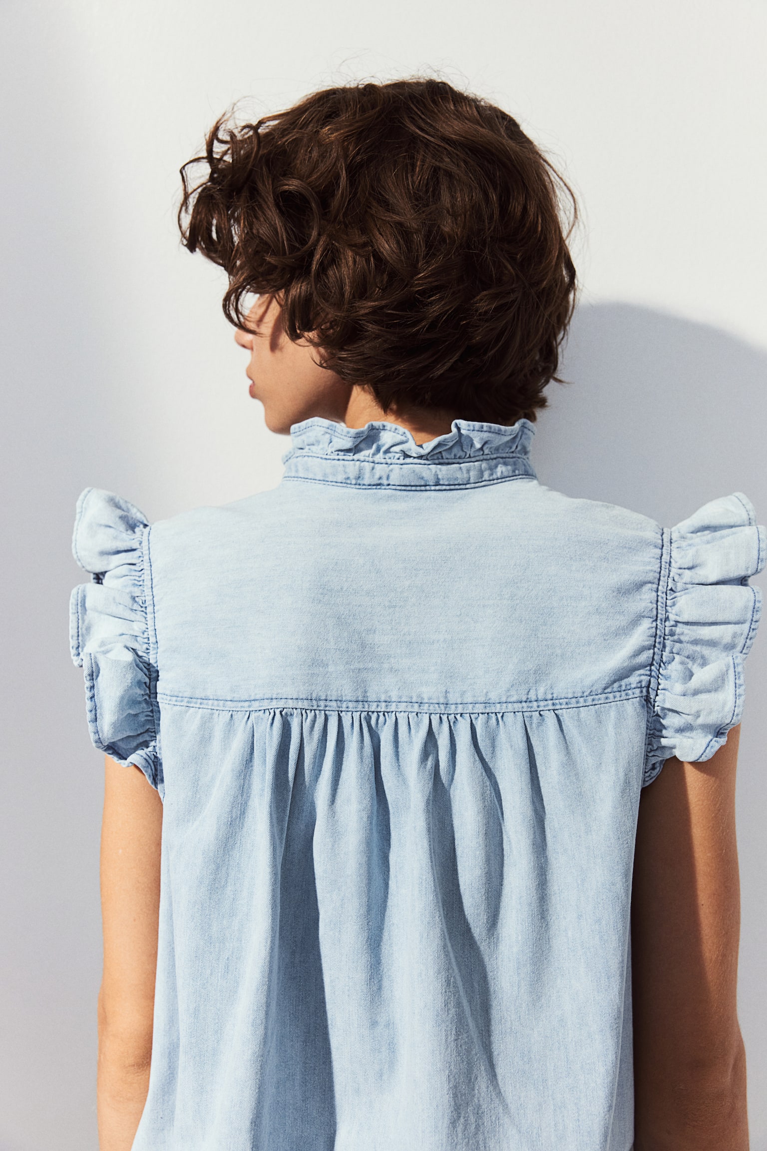 Flutter Sleeve Denim Blouse - Light denim blue/Denim blue - 7