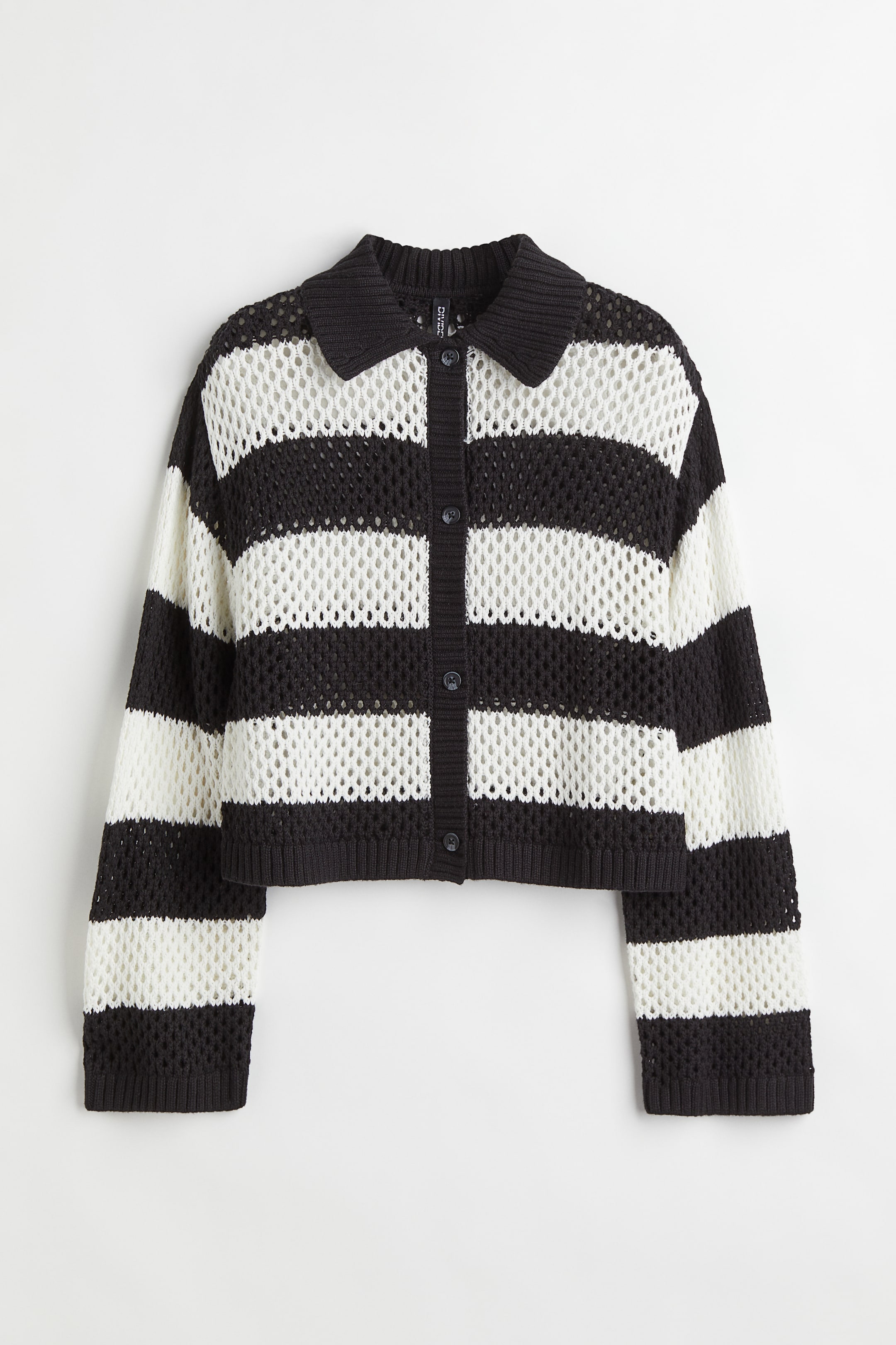 View larger image: Collared mesh-knit cardigan - Black/White striped - Ladies | H&M 1