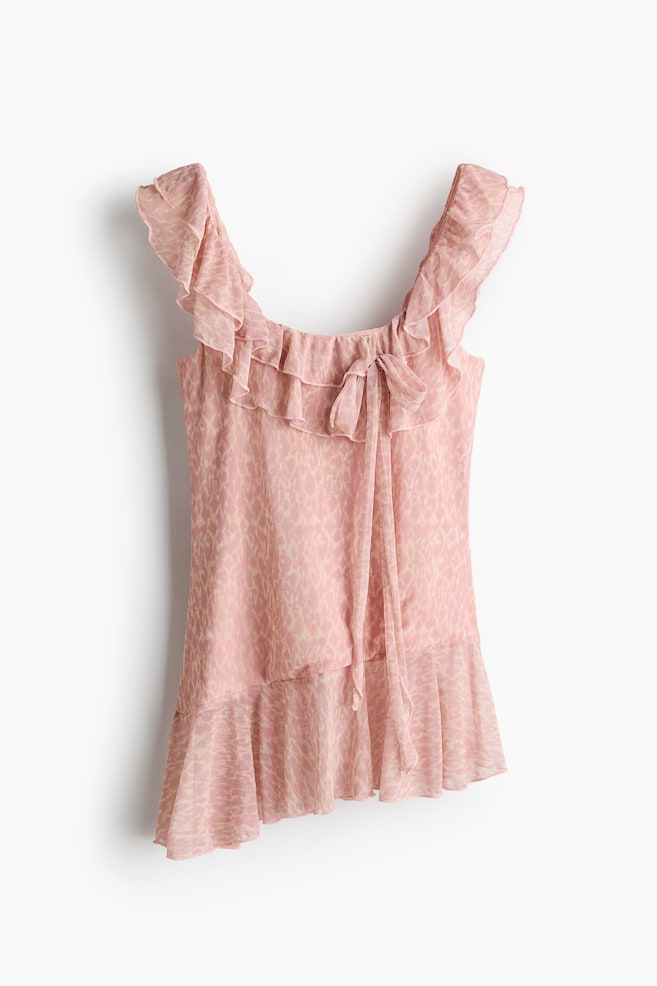 Frill-trimmed mesh top - Light dusty pink/Patterned/Light yellow - 1