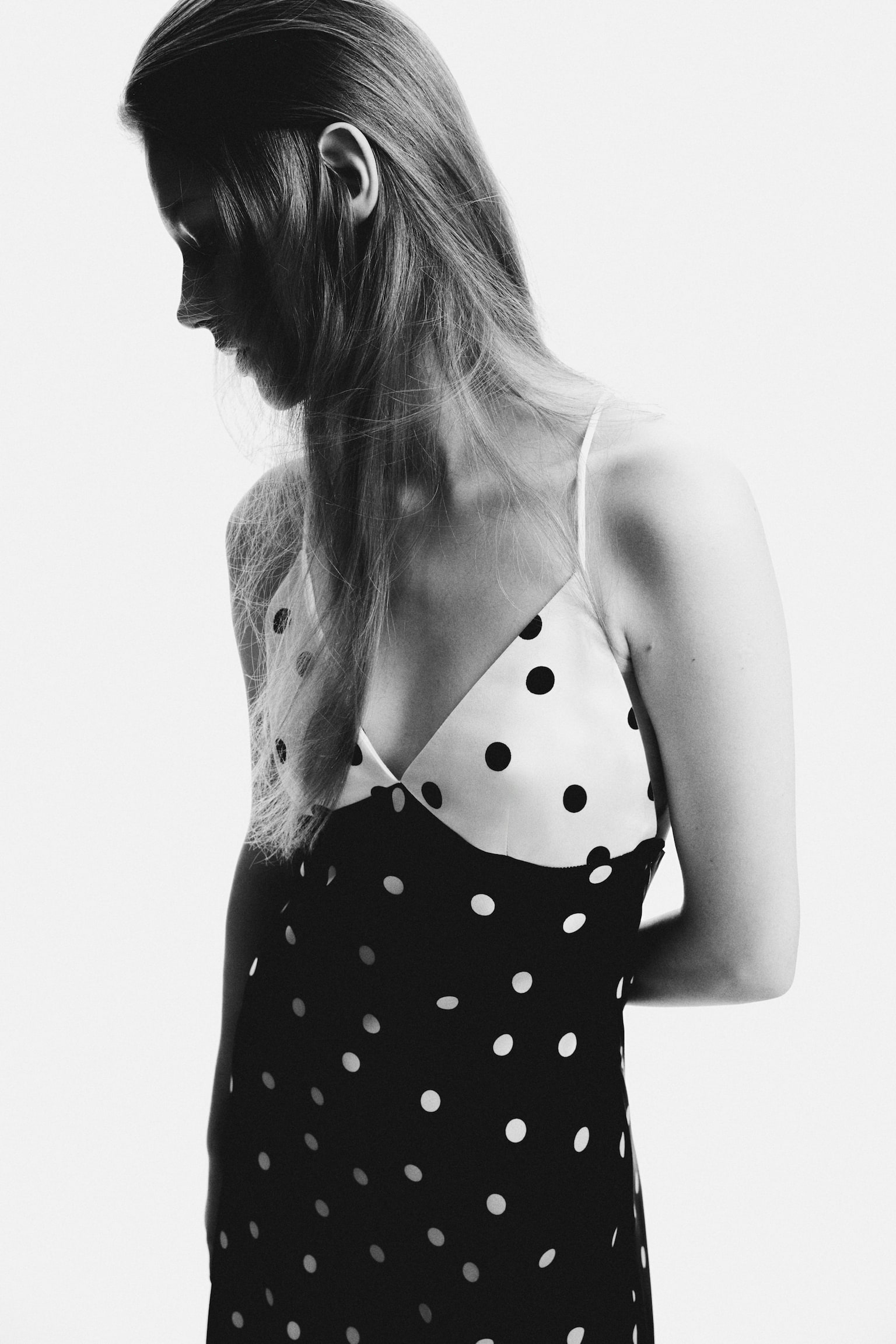 Satin strappy dress - Black/Spotted - 1