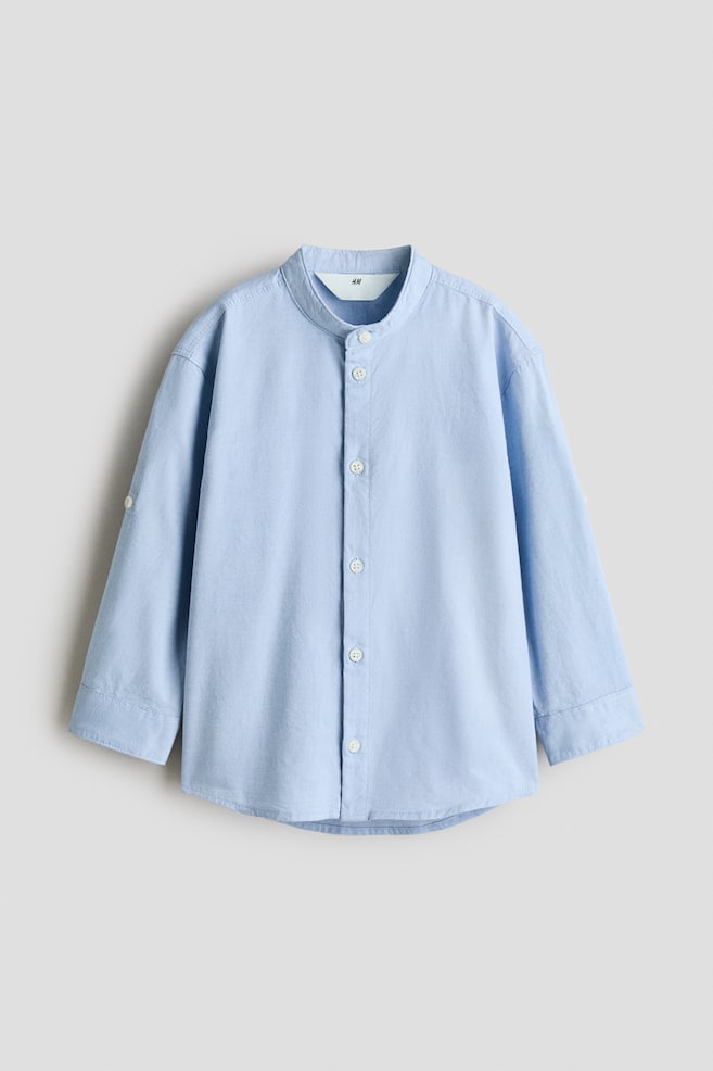 Cotton Band Collar Shirt - Light blue/White/striped/White/green striped/Natural white/cars/Cream/dinosaurs/Cream/striped/White/green striped - 1