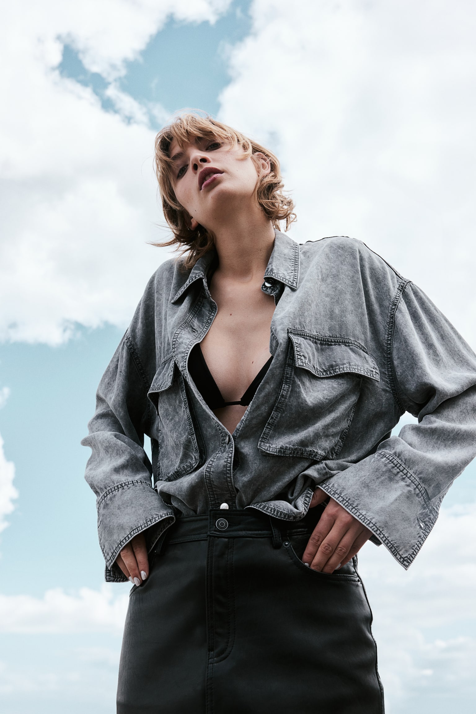 Oversized denim shirt - Grey/Pale denim blue - 3