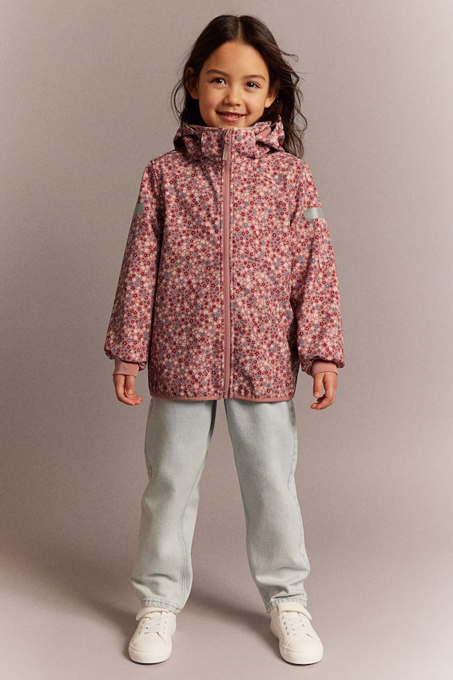 Water-resistant Softshell Jacket - Dark dusty pink/floral/Light beige/patterned/Dark blue/dinosaurs - 1