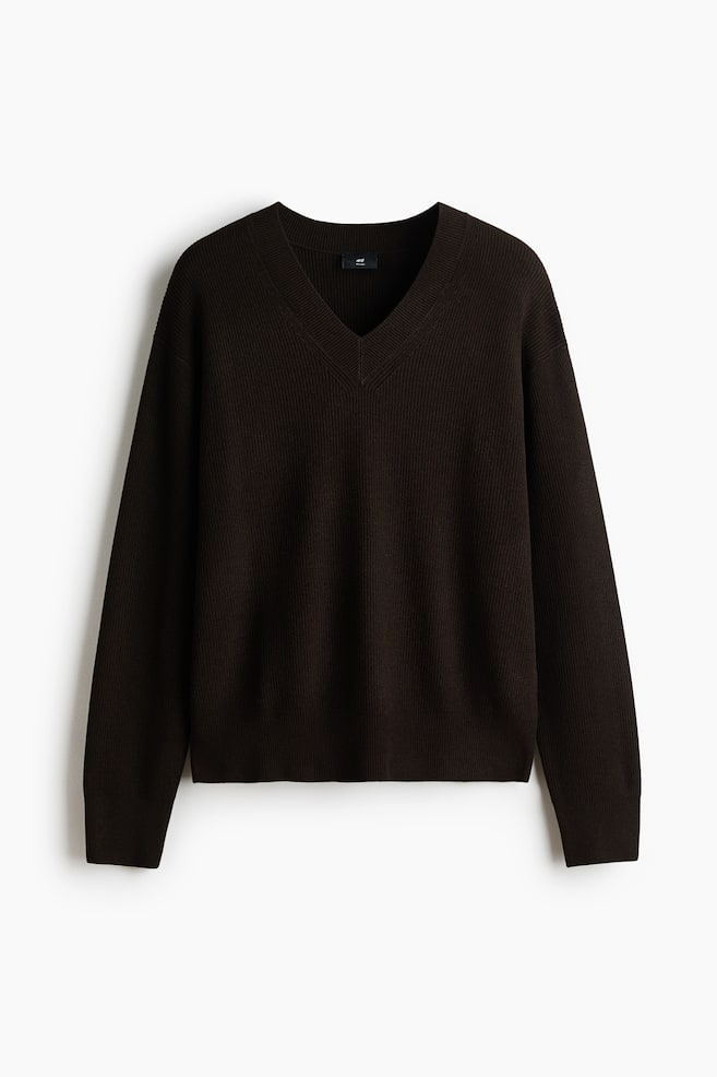 Pulover tricotat reiat Relaxed Fit - Maro-închis/Gri - 1