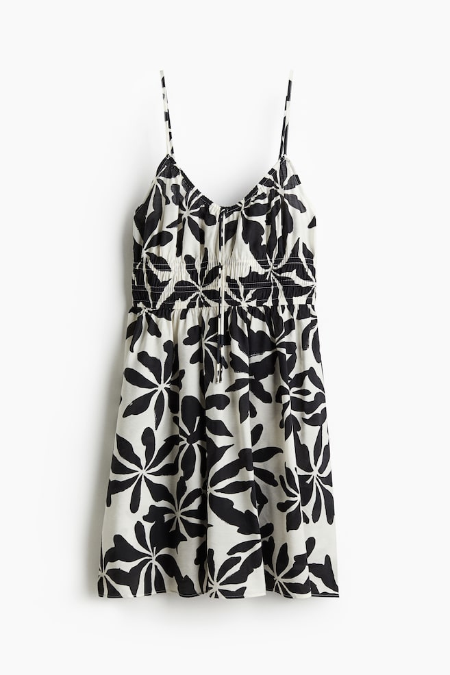 Vestido de tirantes con cintura nido de abeja - Blanco/Floral negro/Negro - 1