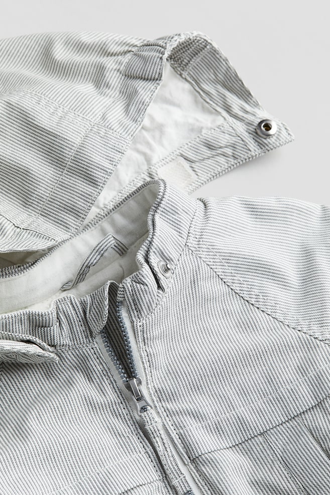 Hooded cotton jacket - White/Grey-striped/Beige - 2