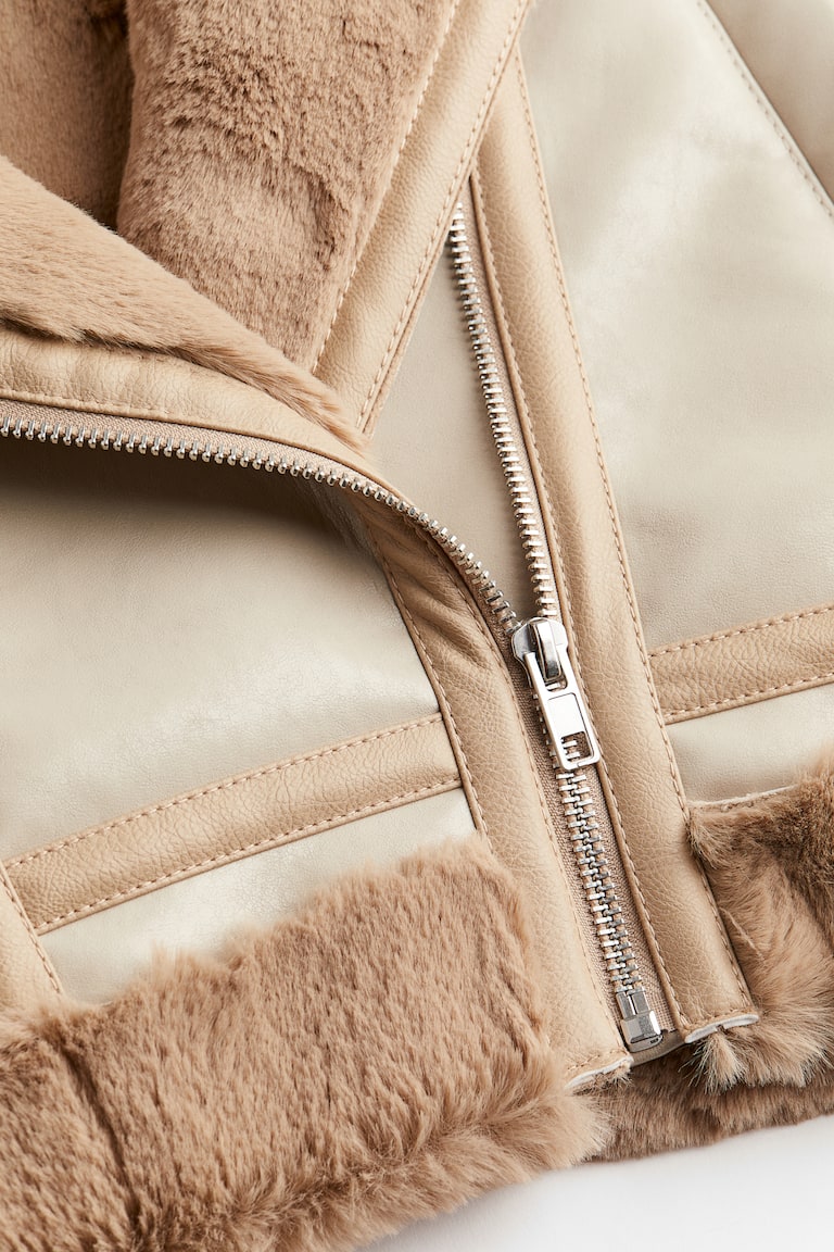 Bikerjacke mit Teddyfutter Helles Greige Ladies H&M DE