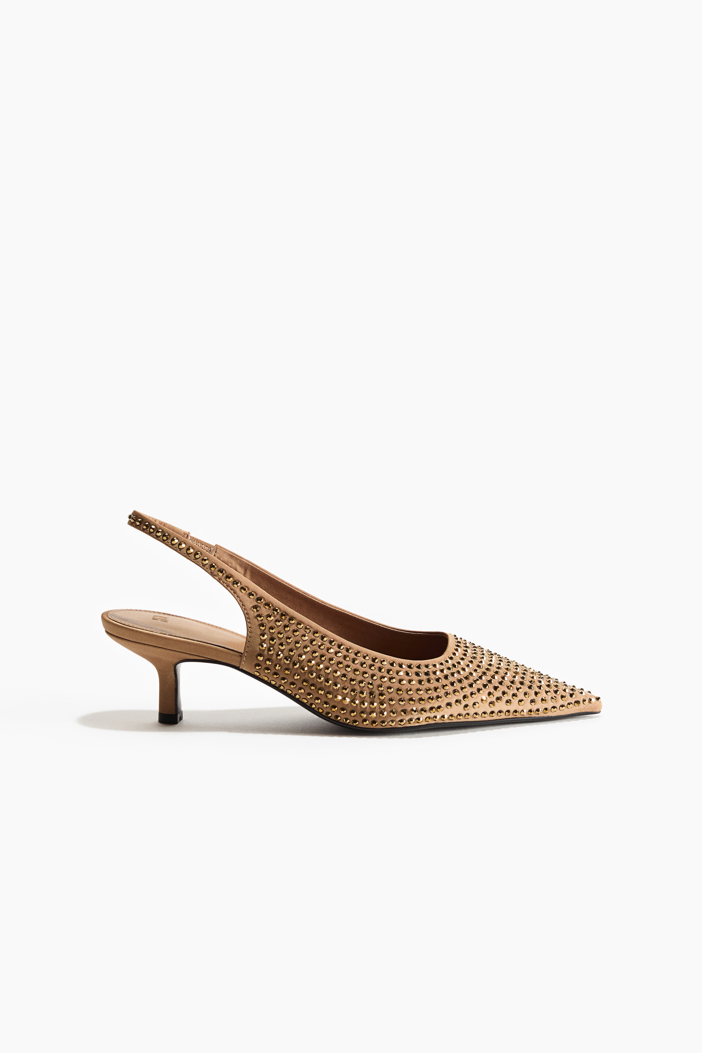 Pumps med strass og slingback - Beige/Gullfarget/Marineblå