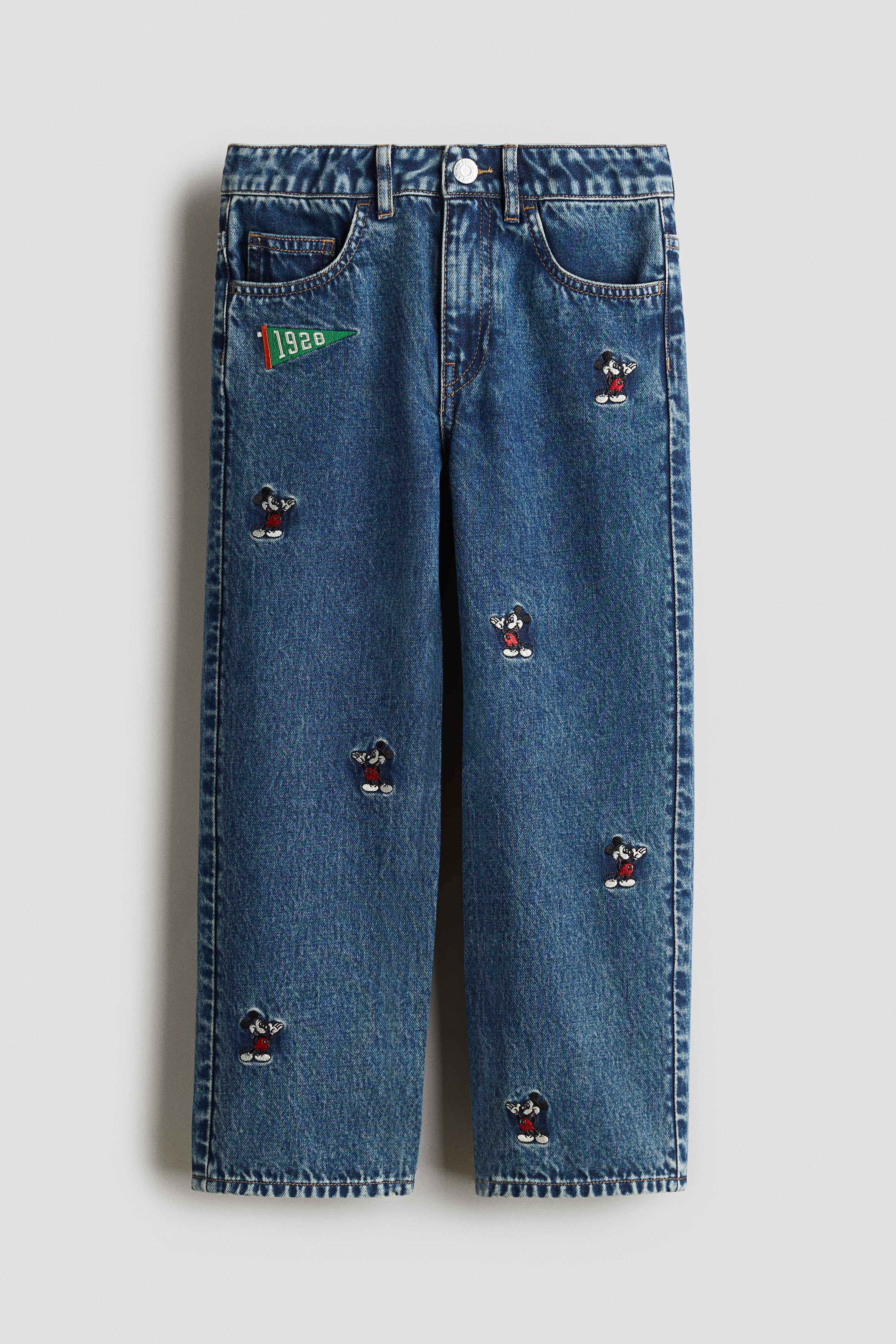 Embroidered-detail loose fit jeans - Denim blue/Mickey Mouse