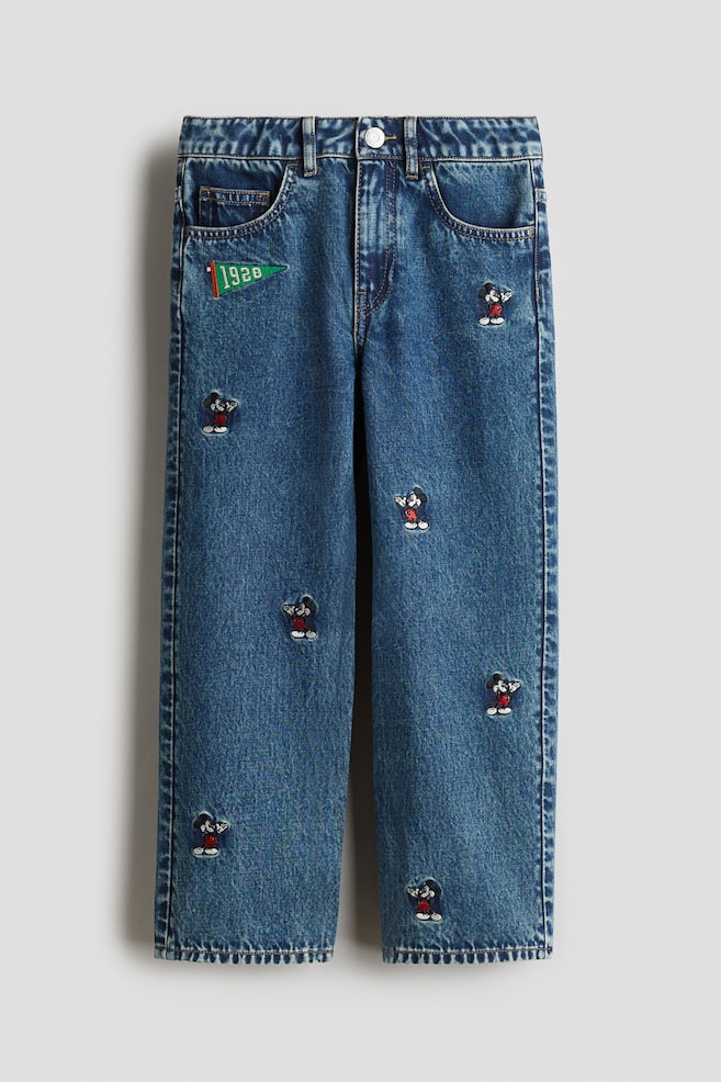 Embroidered-Detail Loose-Fit Jeans - Denim blue/Mickey Mouse - 1