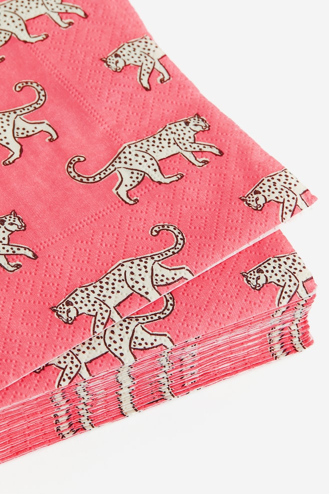 20-pack patterned paper napkins - Deep pink/Leopards/Yellow/Leopards/Natural white/Floral - 2