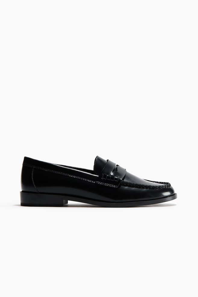 Leather Loafers - Black/Dark beige - 1