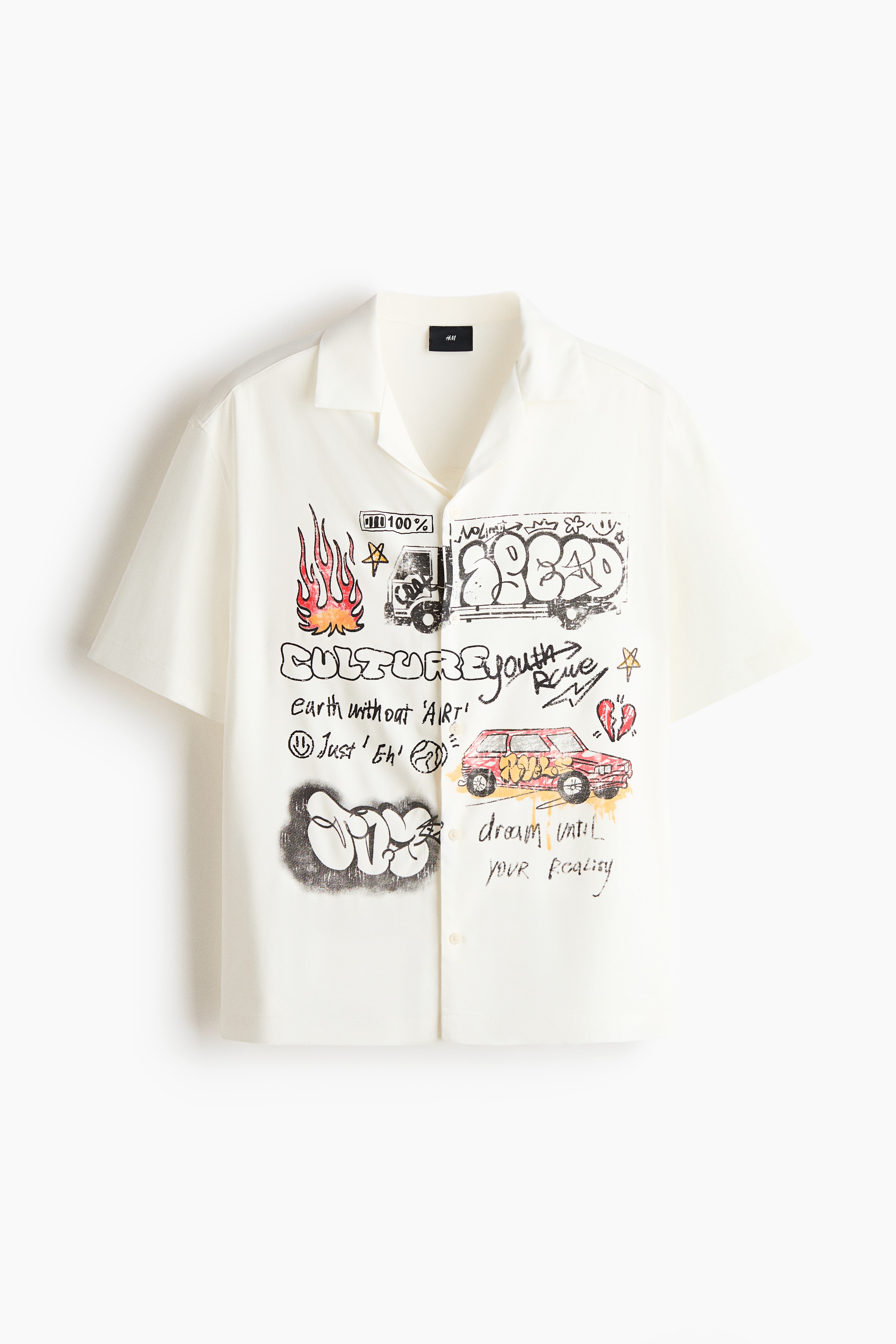 ルーズフィット プリントリゾートシャツ - ホワイト／Speed/ブラック／Skate/ダークティール／Wild Rave
