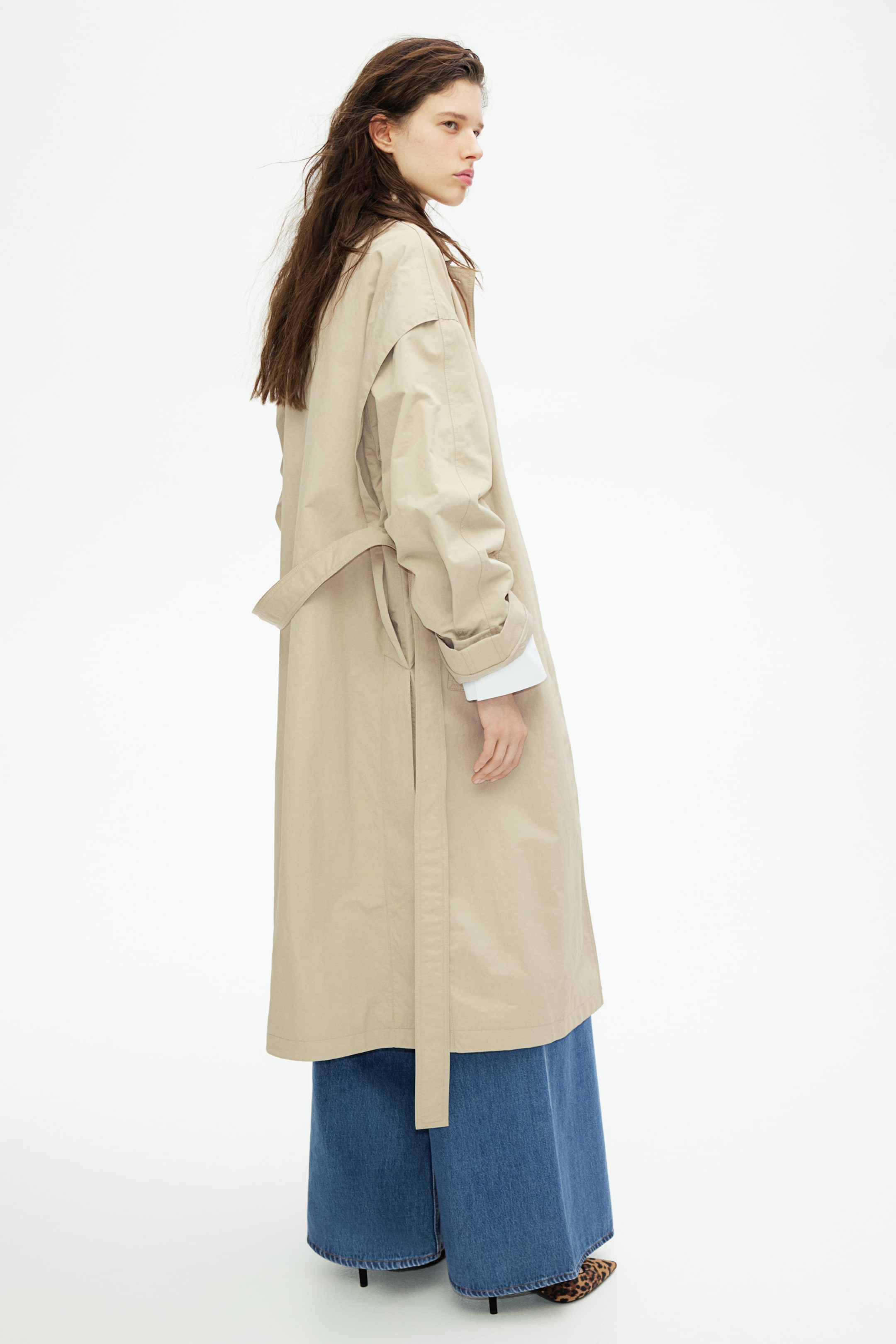 Trench Coat with Slits at Hem