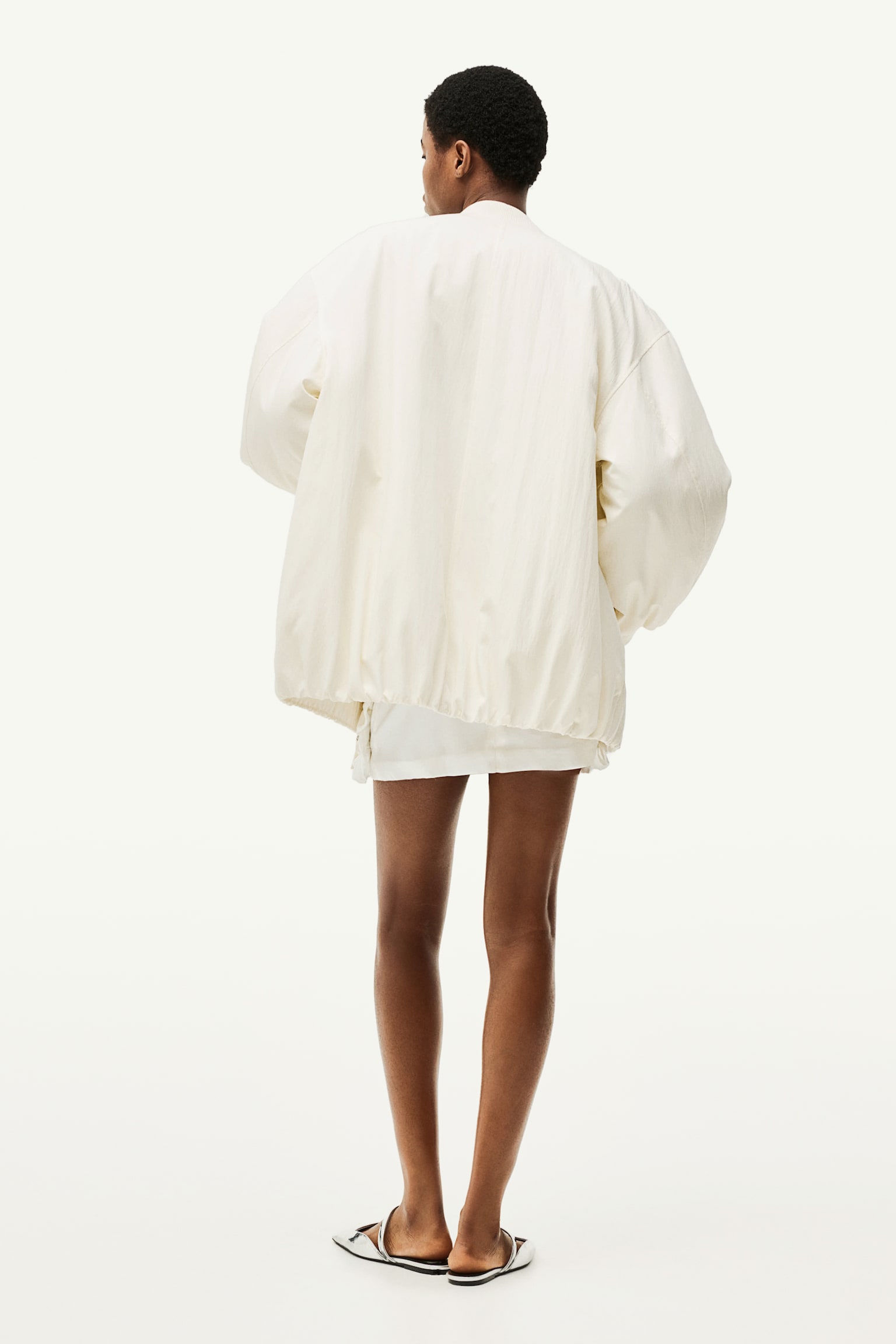 Oversized Bomber Jacket - Cream - 3