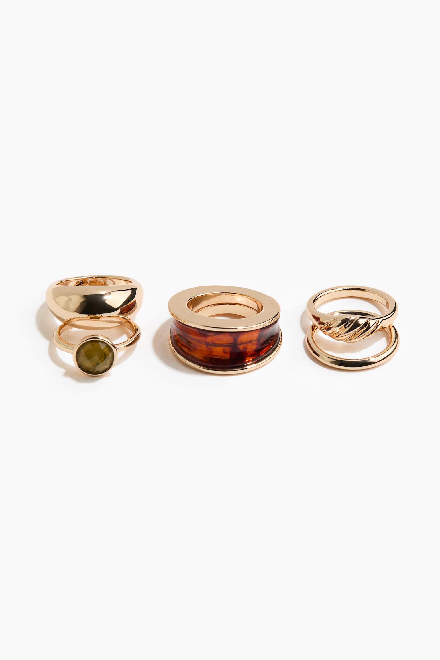 5-pack rings - Goldfarben/Grün/Braun