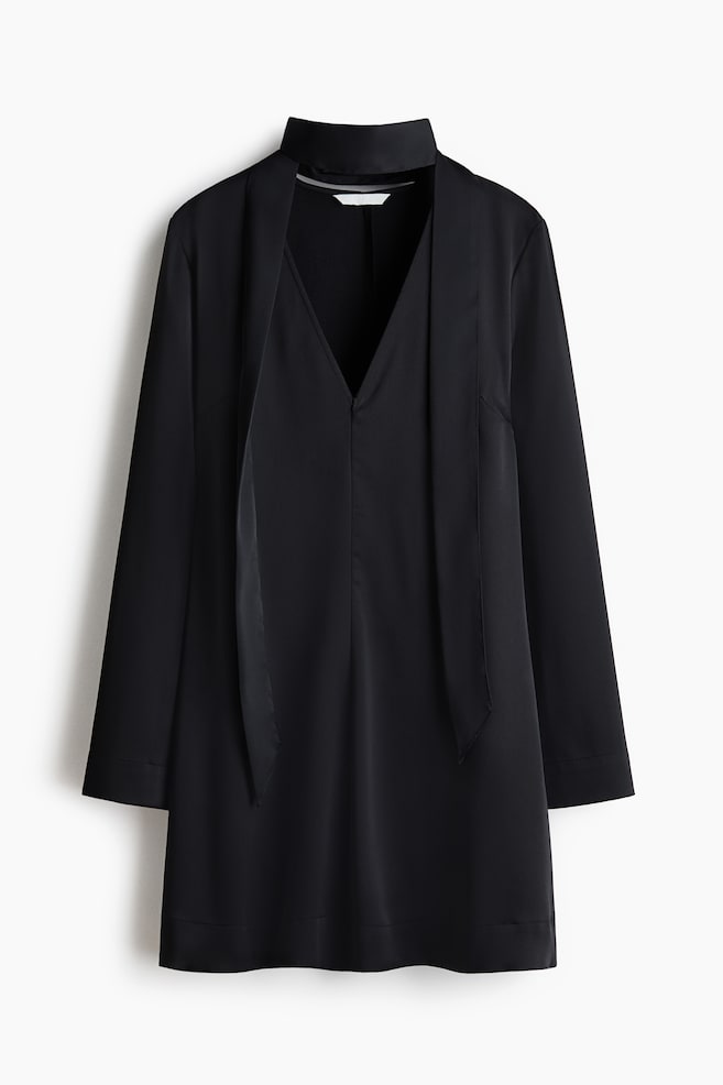 Robe à écharpe en satin - Noir - 1
