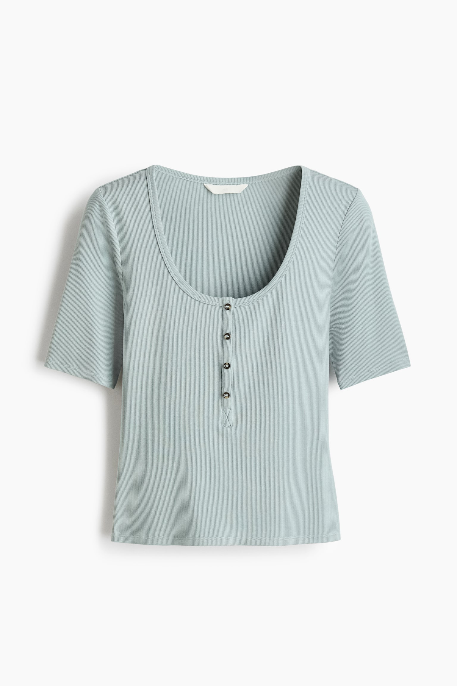 Ribbed viscose top - Light dusty turquoise/Cream/Navy blue - 1