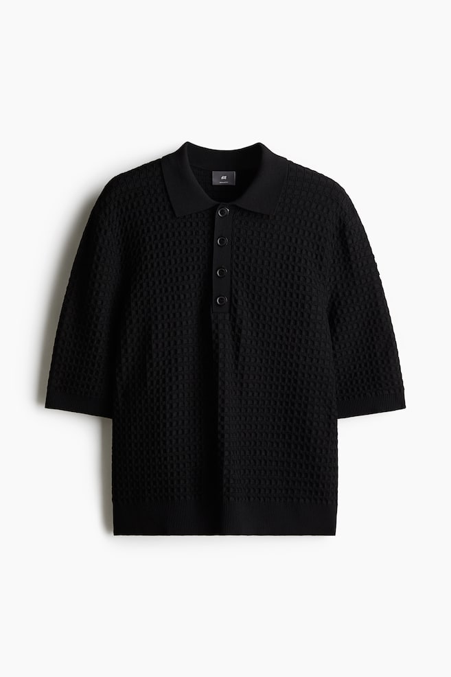Regular Fit Waffle-knit polo shirt - Black - 1