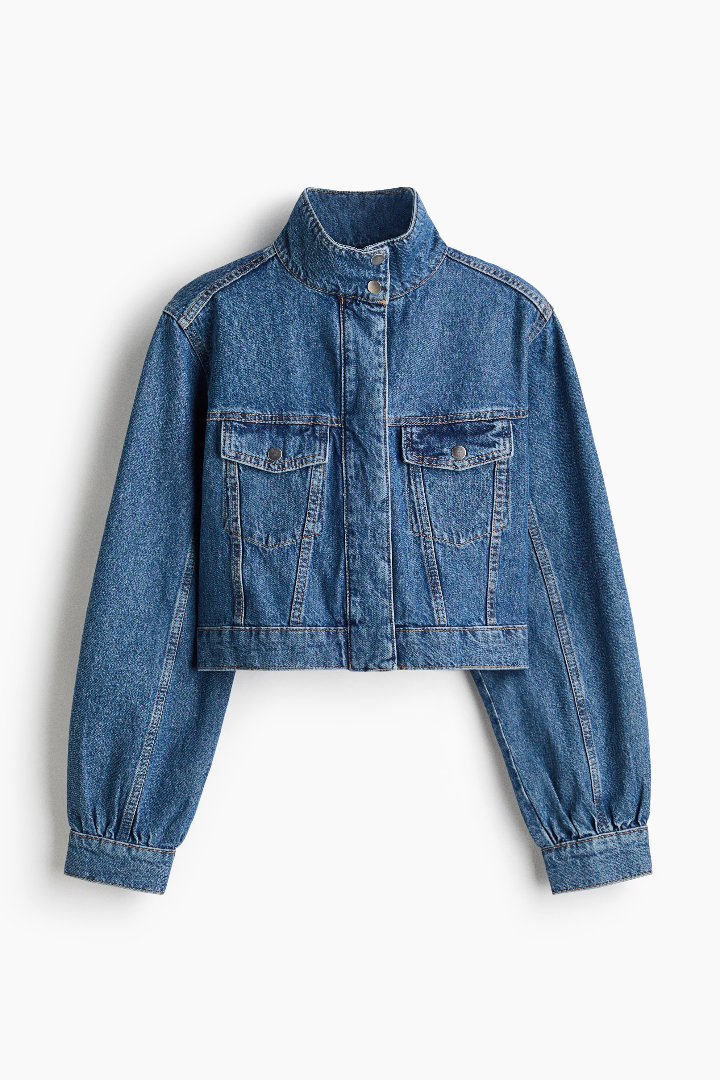 Cropped Denim Jacket - Denim blue