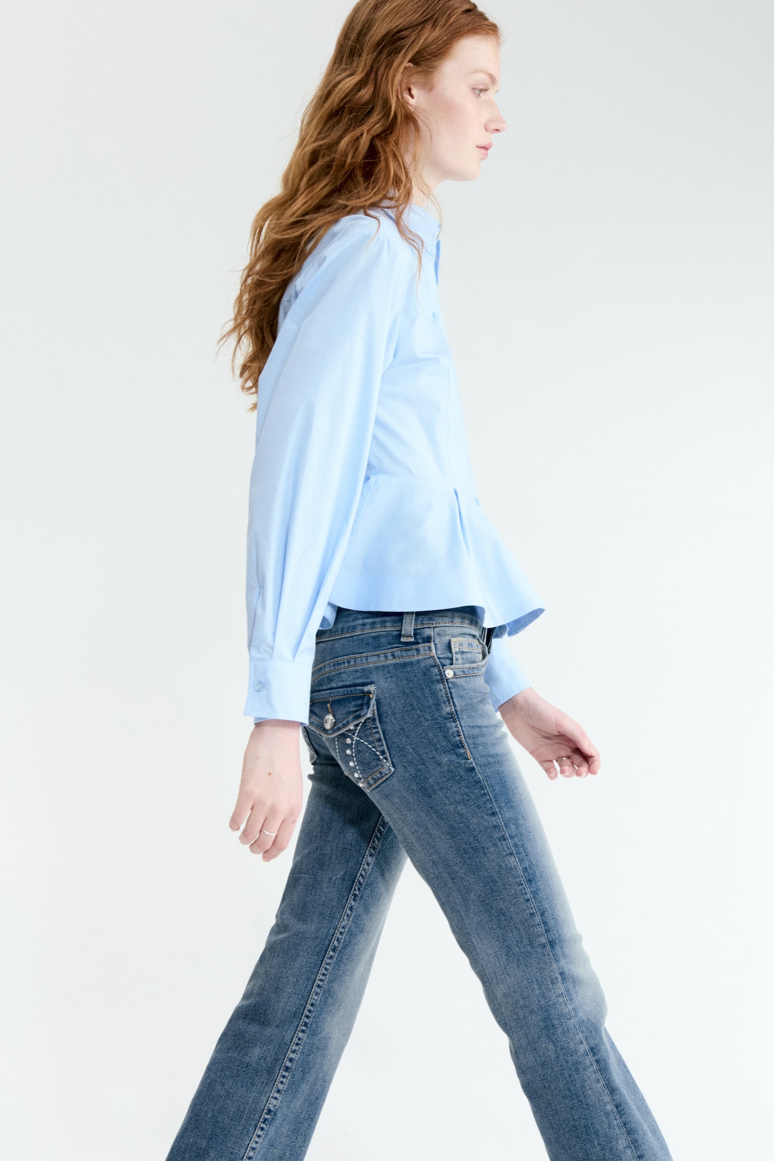Flared Low Waist Jeans - Denim blue/Light denim blue/White - 7