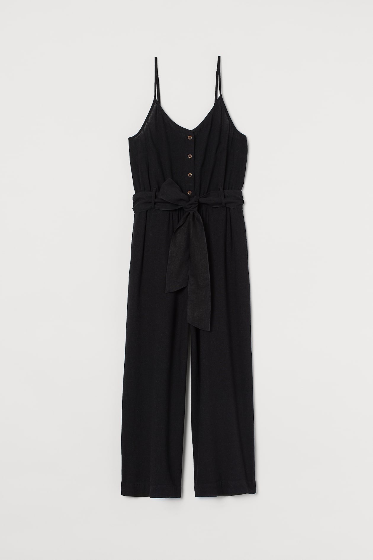 Linen-blend Jumpsuit - V-neck - Sleeveless - Black - Ladies | H&M US