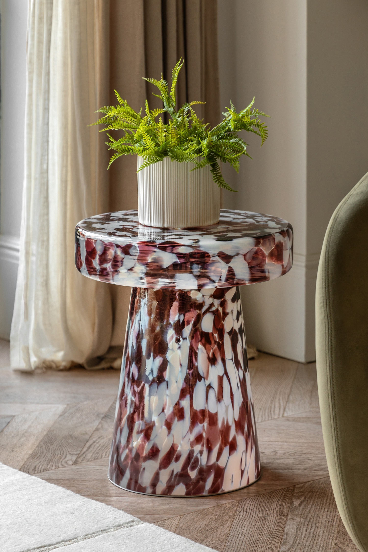 Speckled Glass Side Table - Brown/White