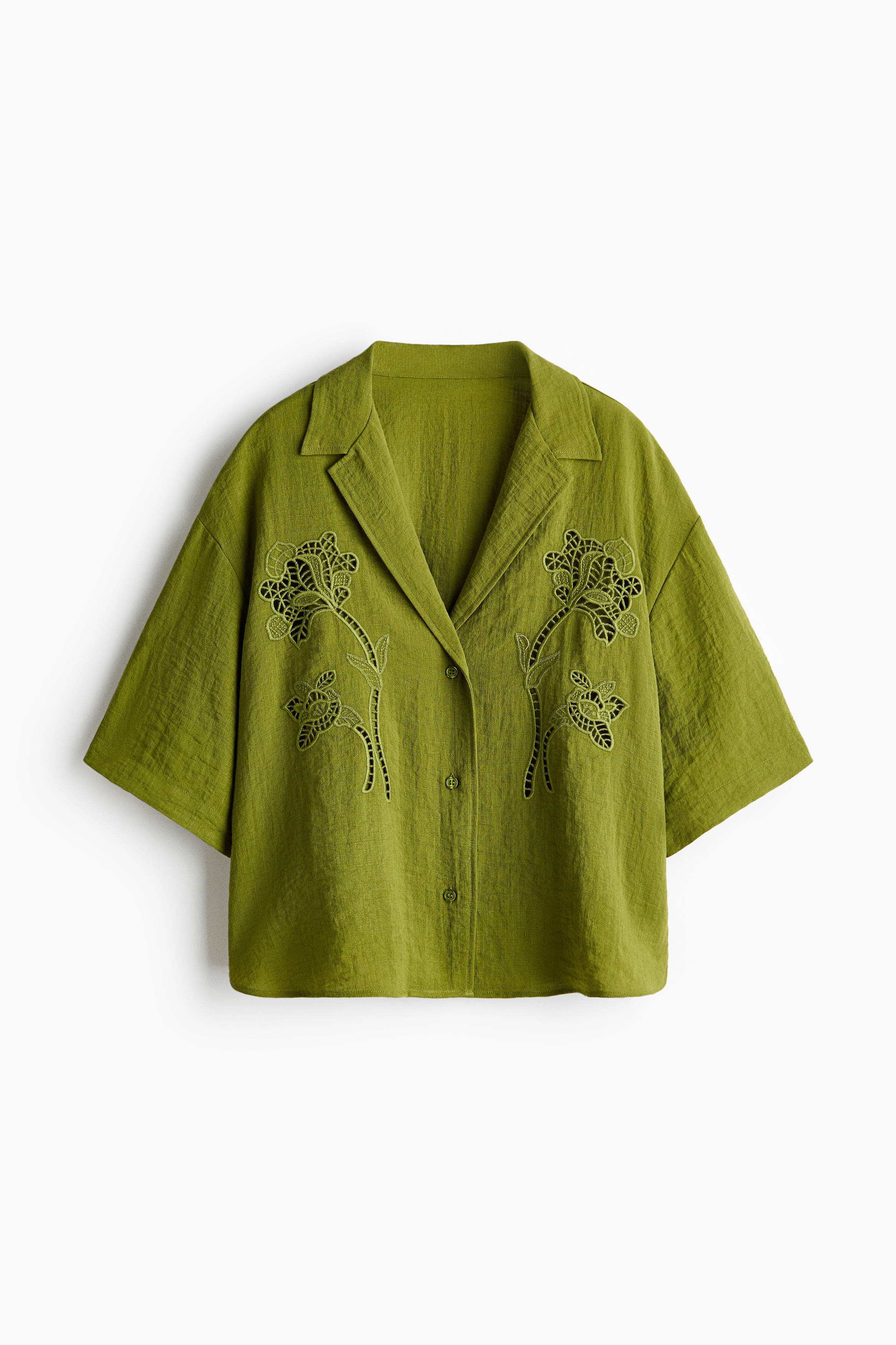 Eyelet Embroidered Shirt - Green/Dark brown