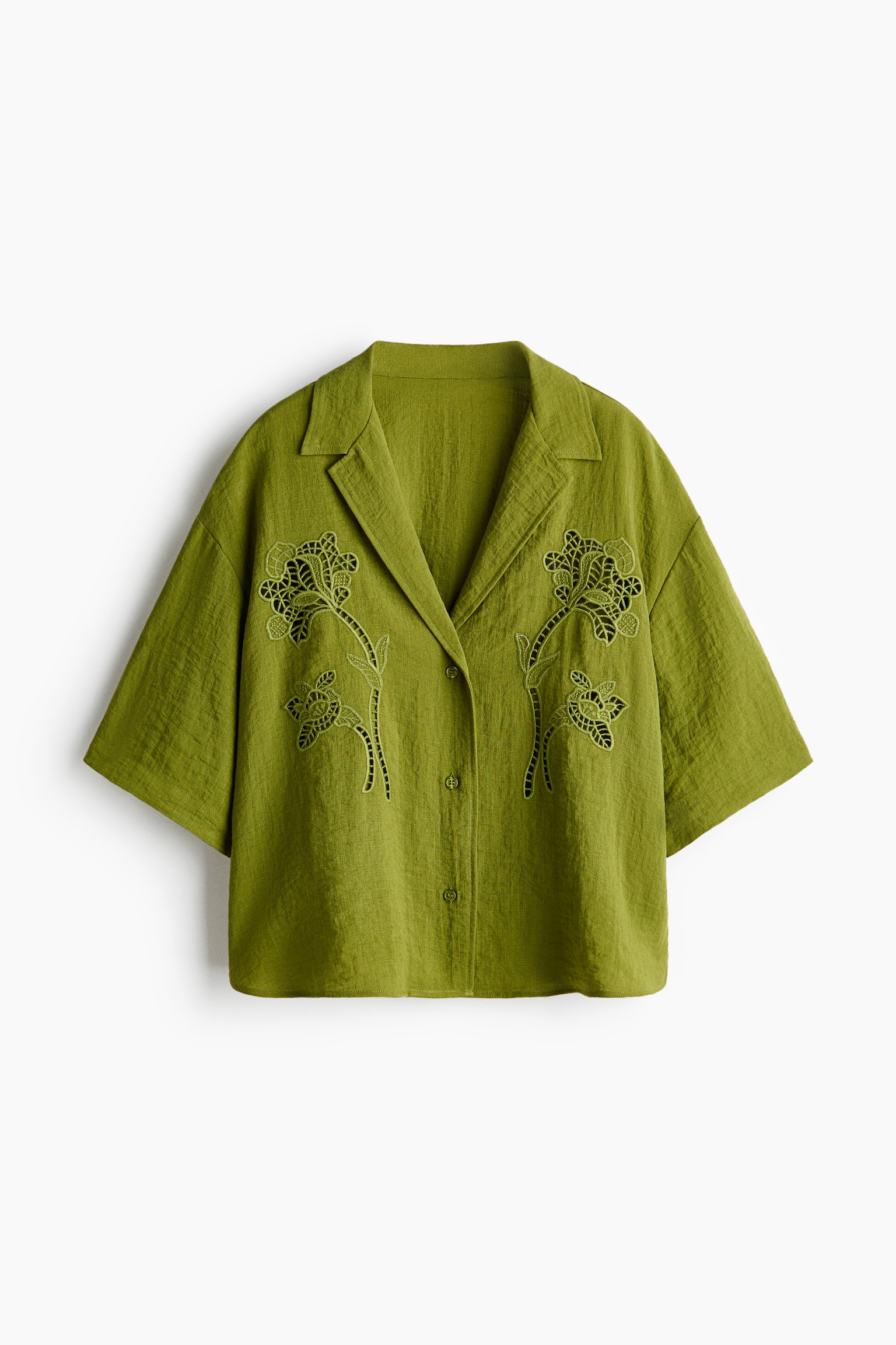 Broderie anglaise shirt - Green/Dark brown - 2