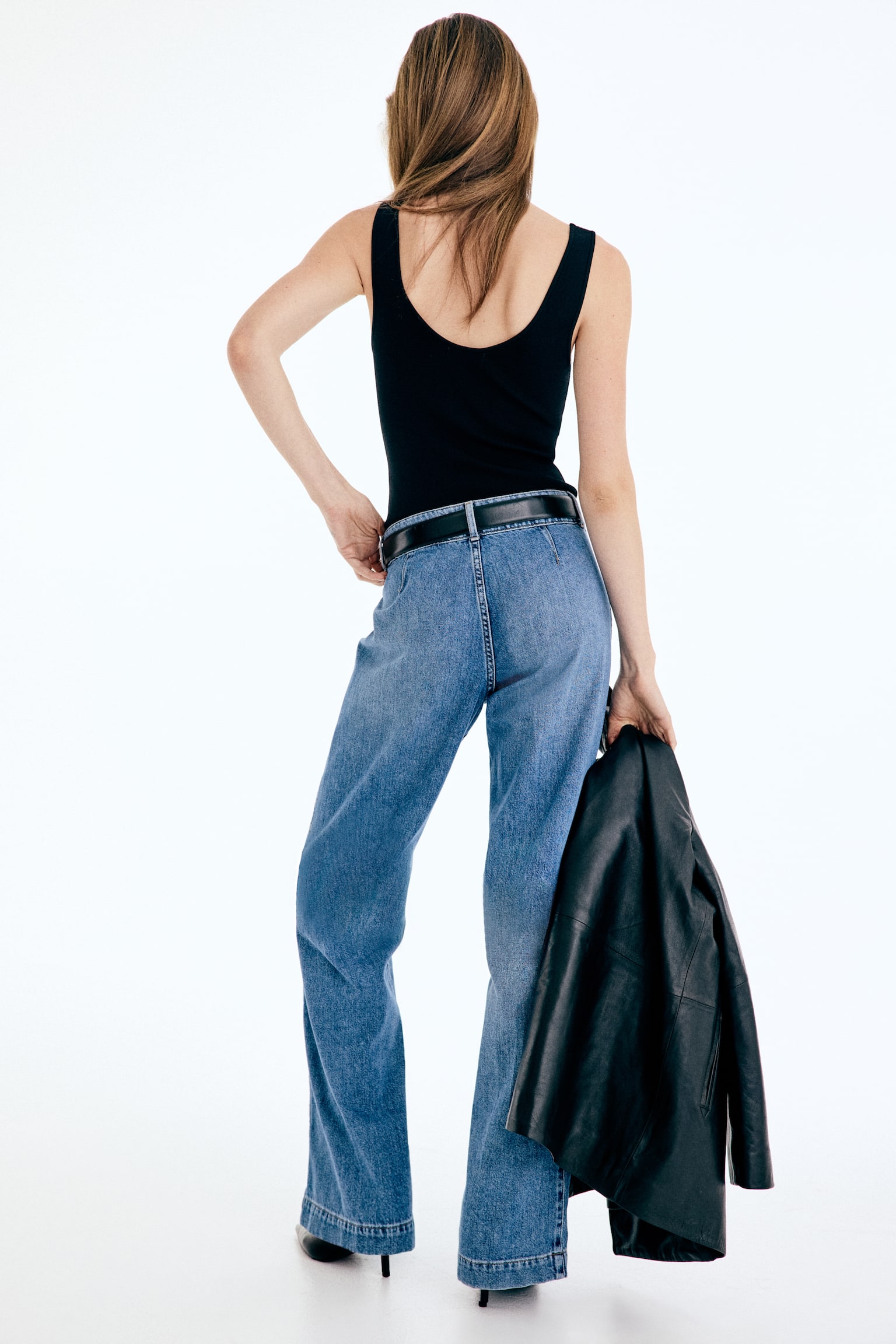 Wide High Waist Jeans - כחול ג'ינס/כחול ג'ינס כהה/לבן/כחול ג'ינס בהיר - 6