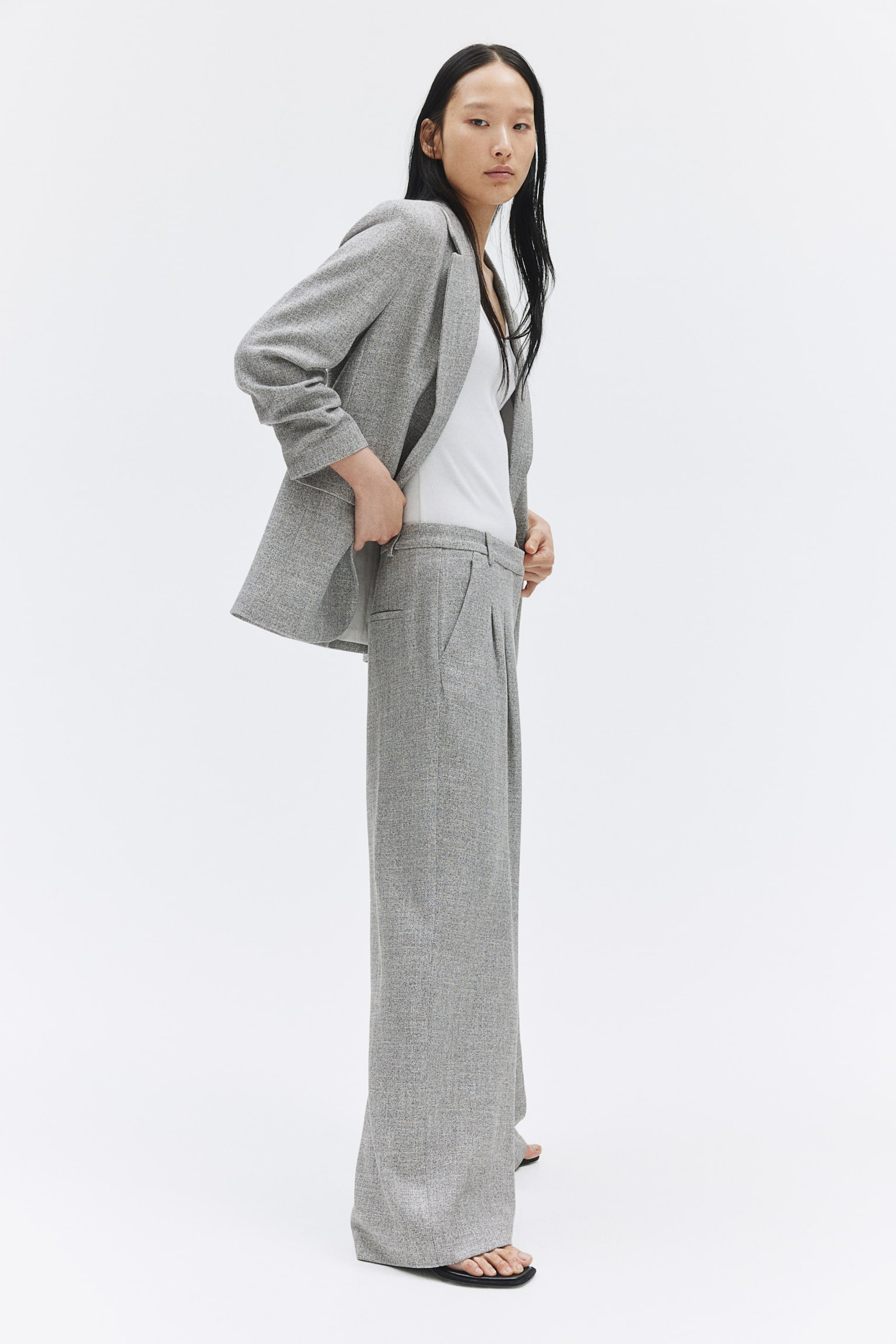 Wide trousers - Grey marl/Black/Greige/Grey/Herringbone-patterned/Dark grey/Black marl - 5