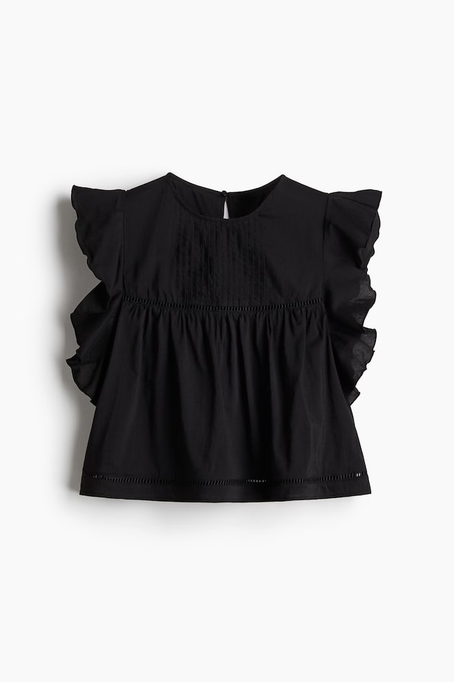 Flutter-sleeved blouse - Black/Light yellow - 1