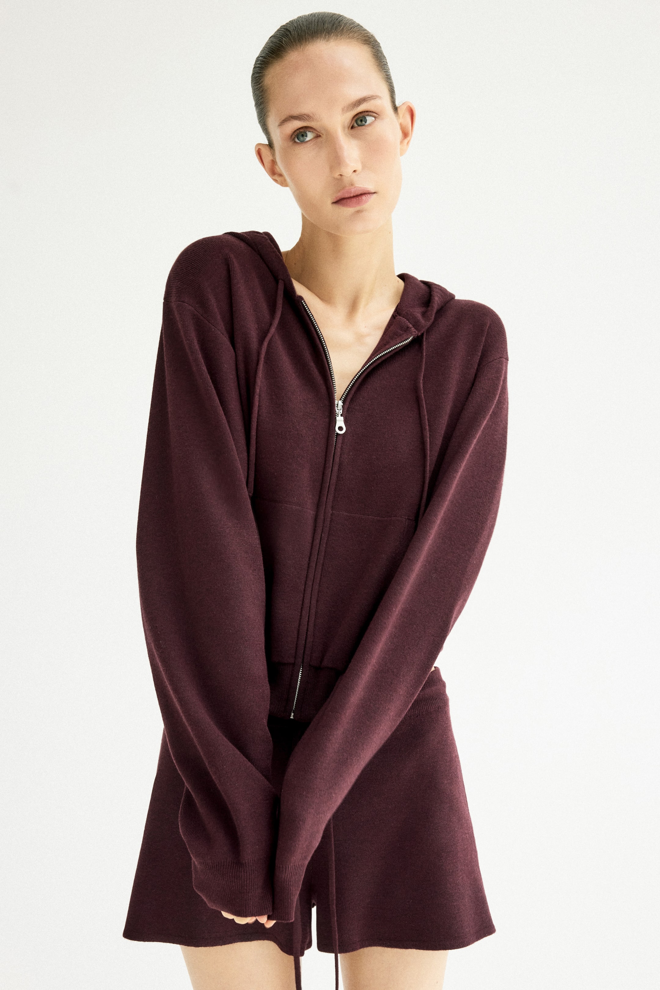 Женские куртки H&M Fine-Knit Hooded Jacket — фото 7