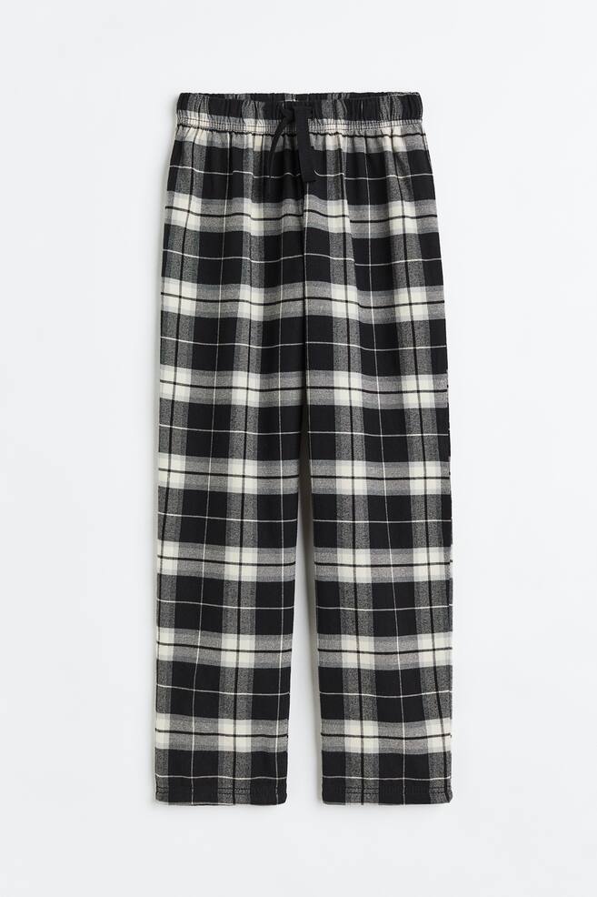 Cotton flannel pyjama bottoms - Black/Checked/Dark green/Checked - 1