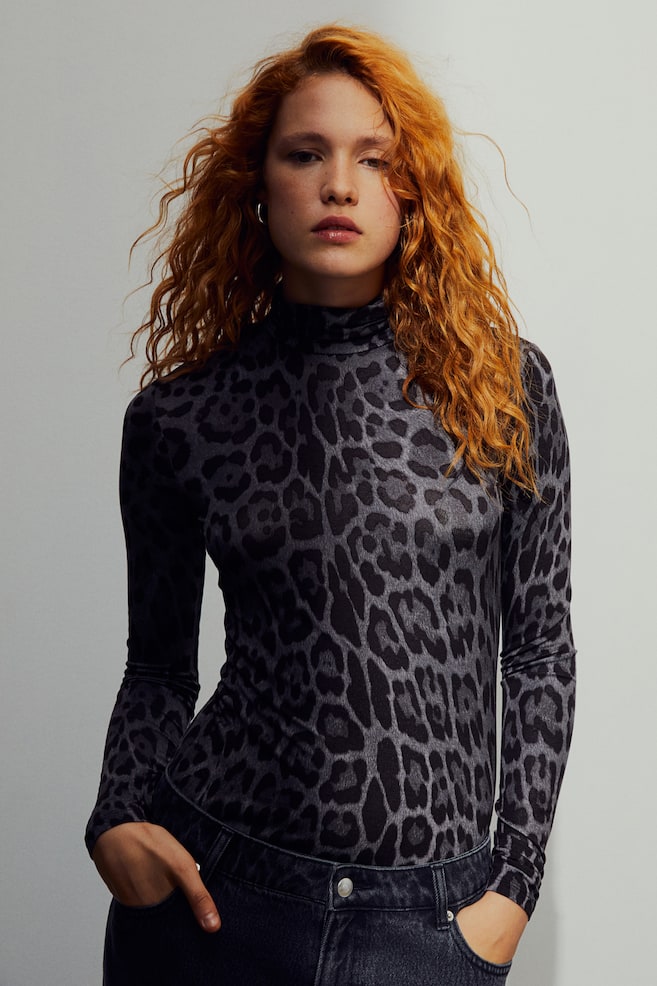 Polo-neck top - Dark grey/Leopard print/Black/Natural white/Cream/Leopard print/dc/dc - 6
