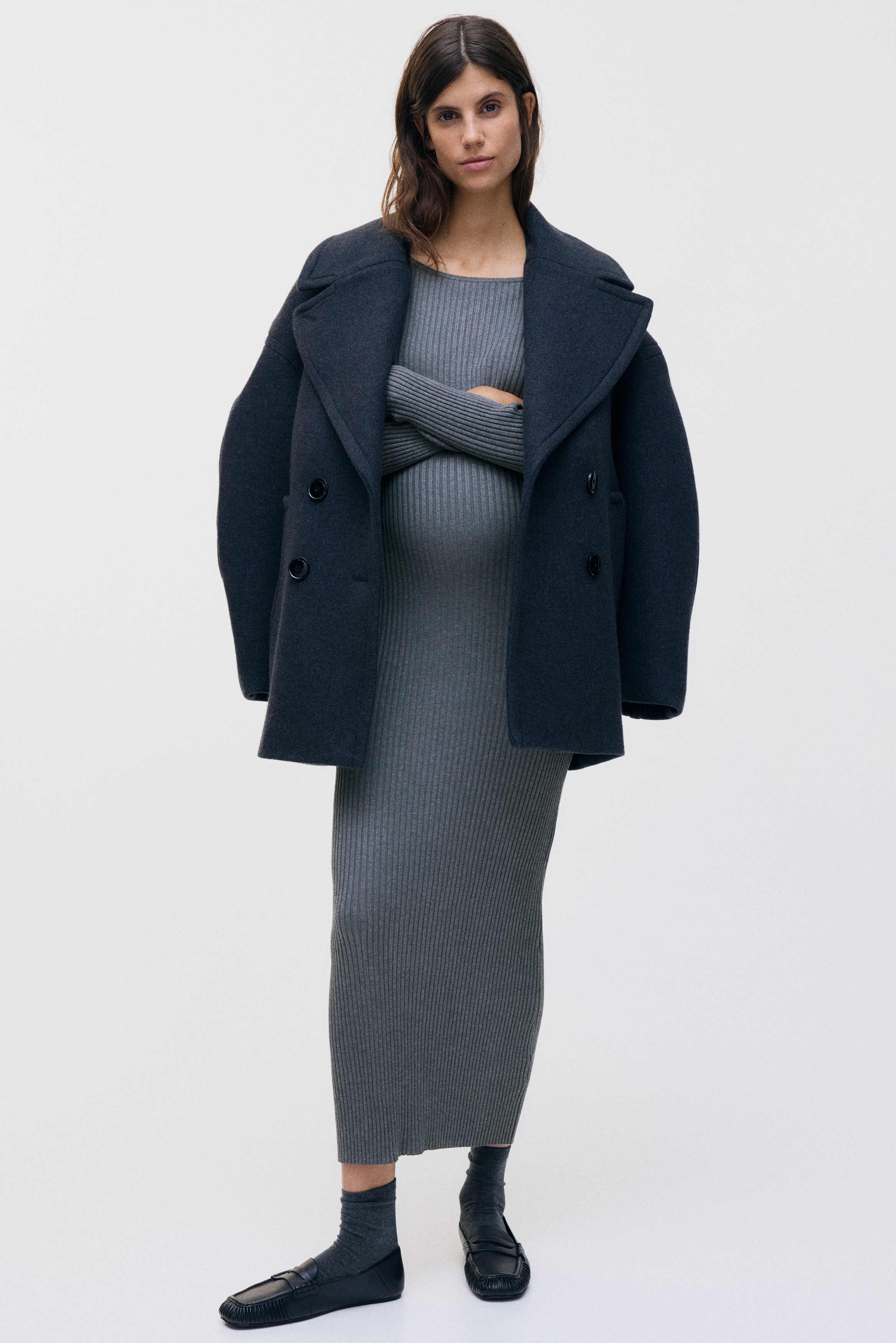 H&M MAMA - Dark grey marl MAMA Boat-neck bodycon dress - Size: XS  - H&M