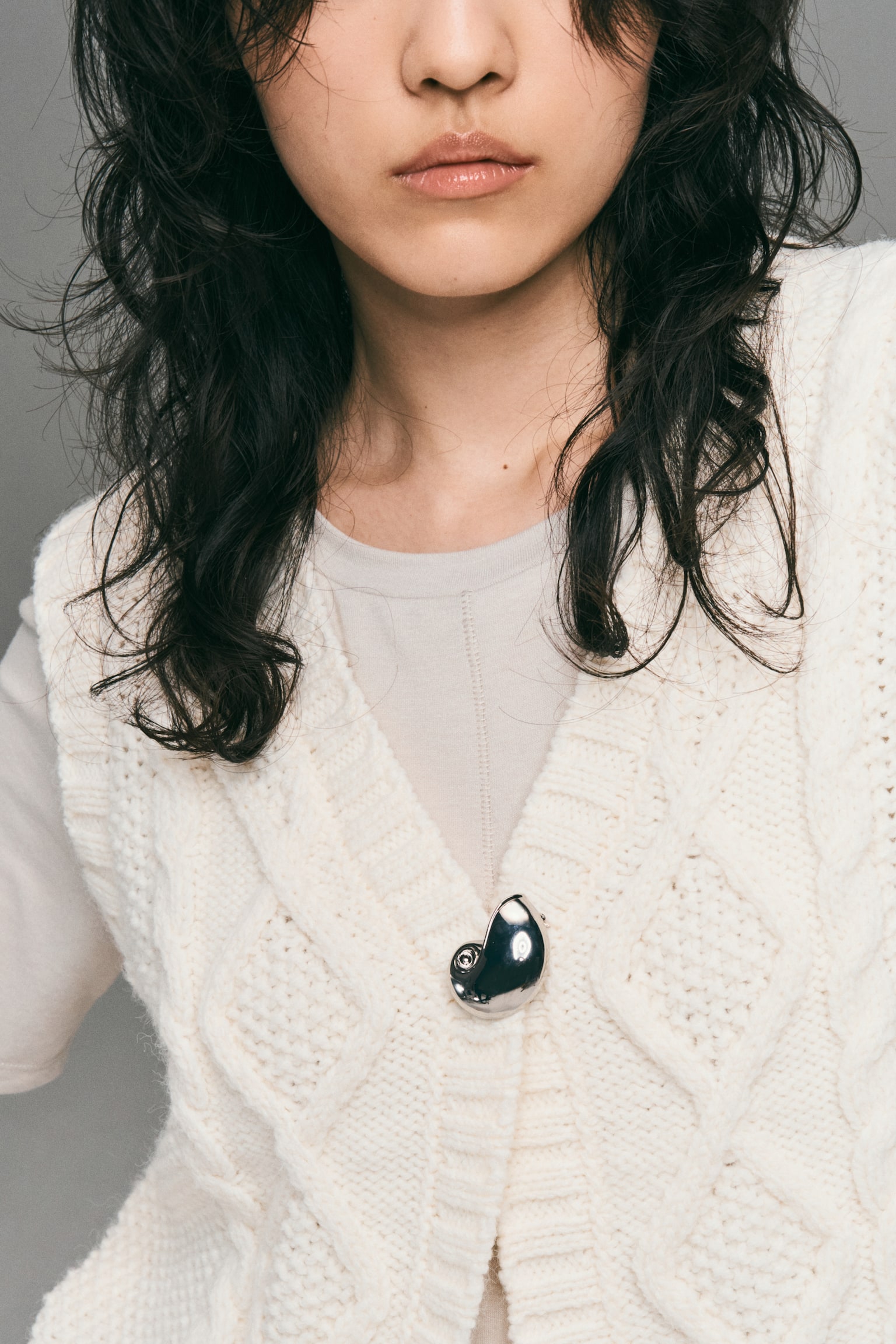 케이블 니트 베스트 - 크림 - 6