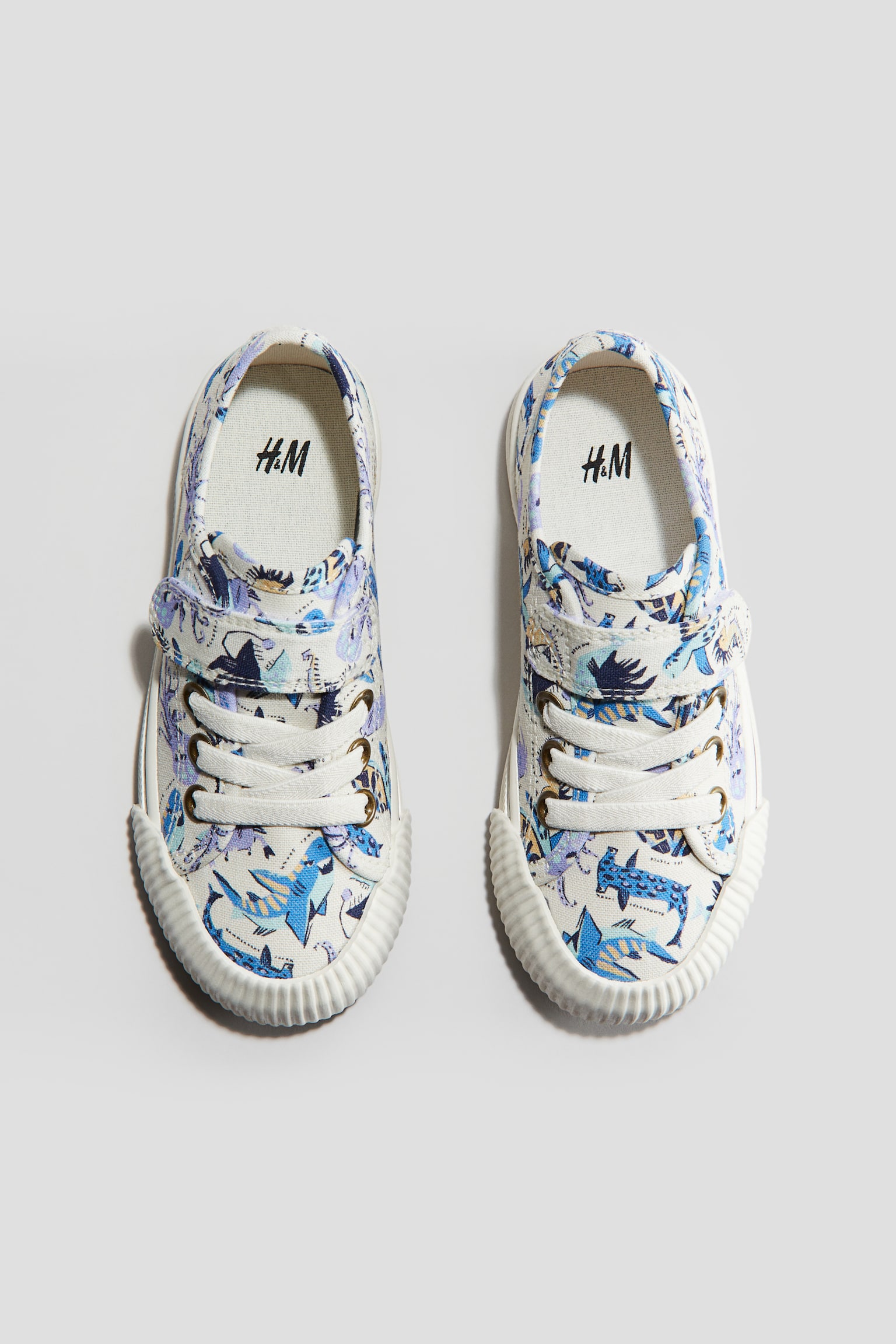 Cotton Canvas Sneakers - White/Sharks/Light blue/Leaves - 2