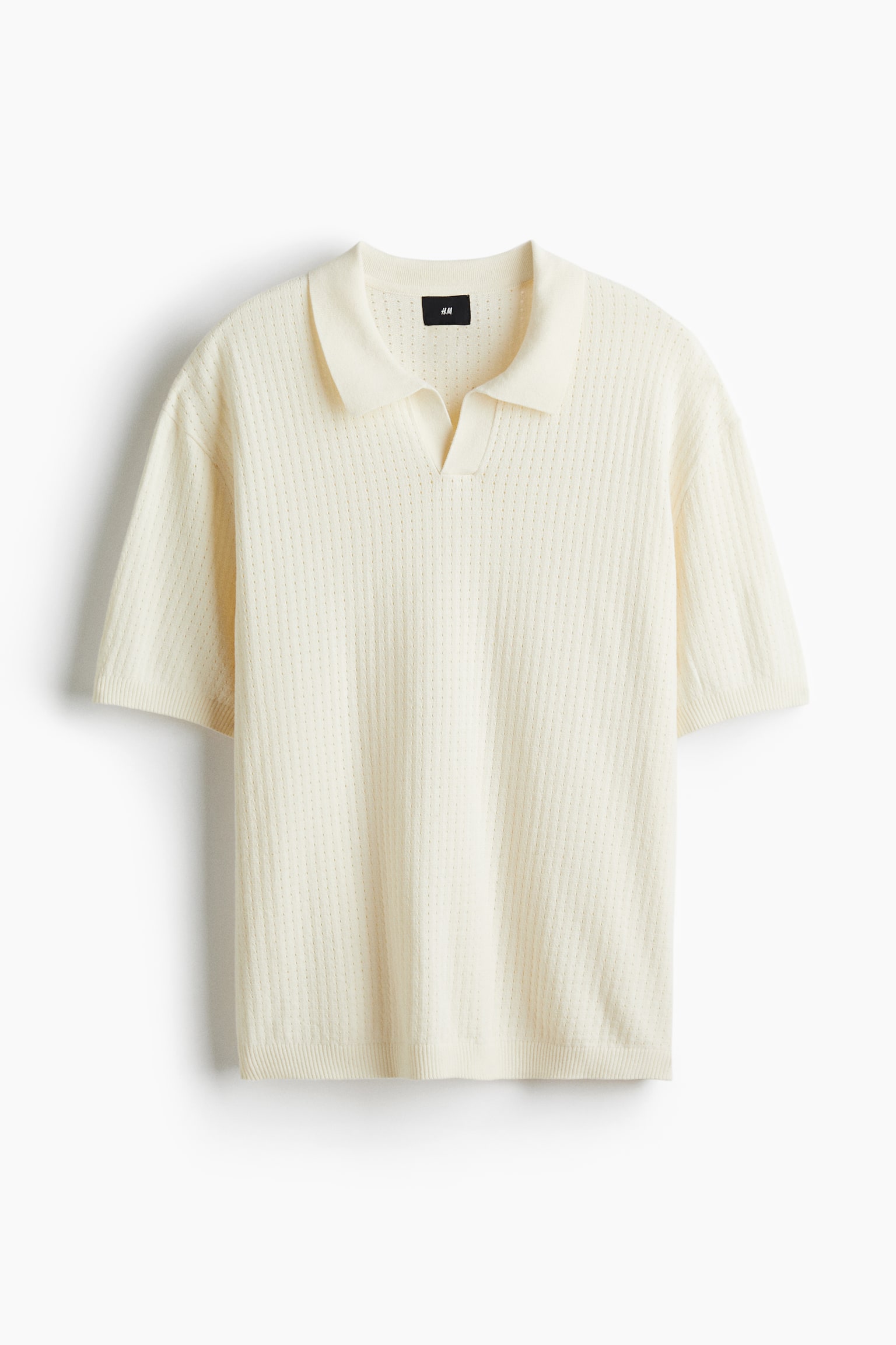 寬鬆剪裁紋理感針織Polo衫 - 奶油色/黑色 - 1