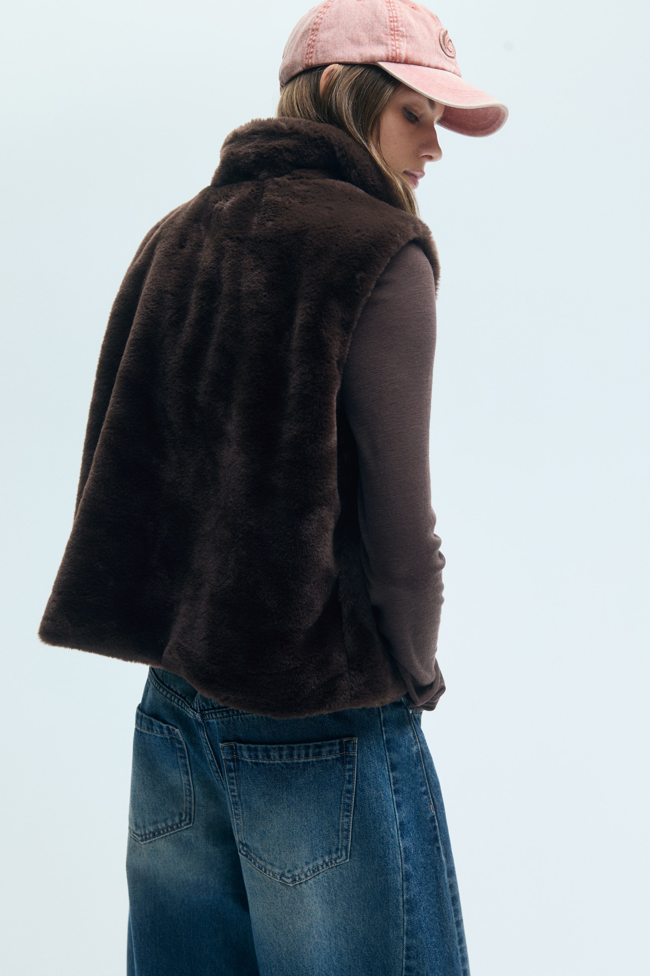 Fluffy Vest with Funnel Collar