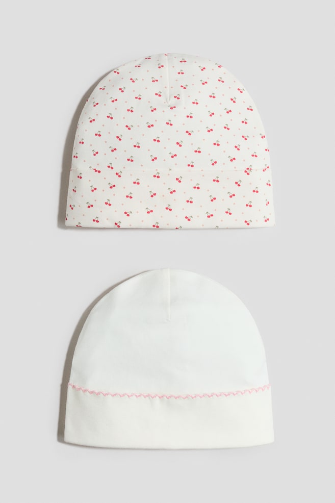 Pack de 2 gorros em algodão - Branco/Cerejas/Rosa seco/Floral/Cinzento escuro/Bege/Rosa claro/Coração/Verde cinza/Urso/Bege escuro/Creme - 1