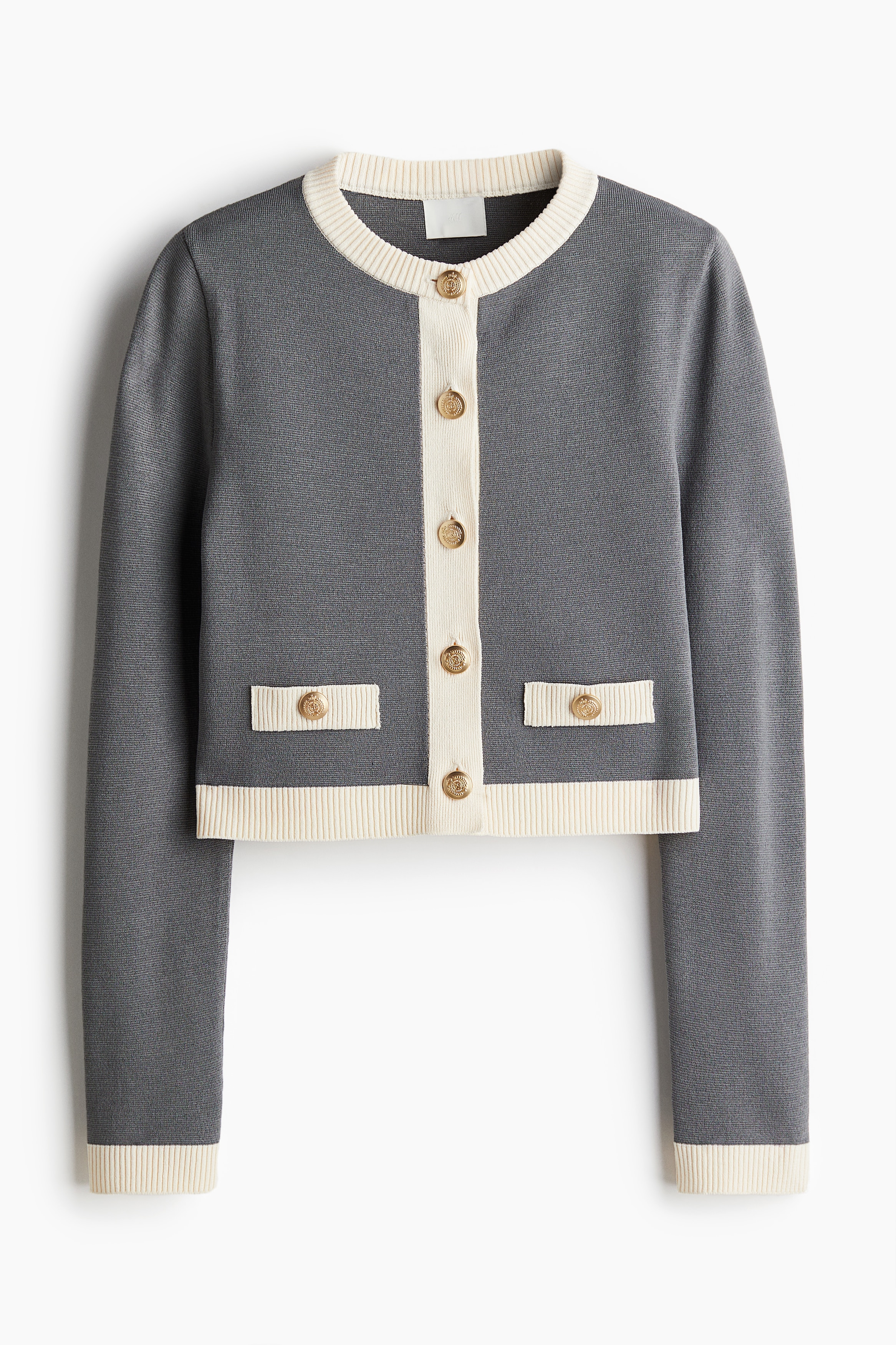 Ladies - Grey/Cream Fine-knit cardigan - Size: M  - H&M
