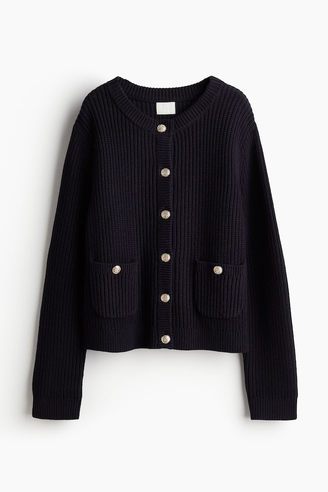 Rib-knit cardigan - Navy blue/Cream - 1