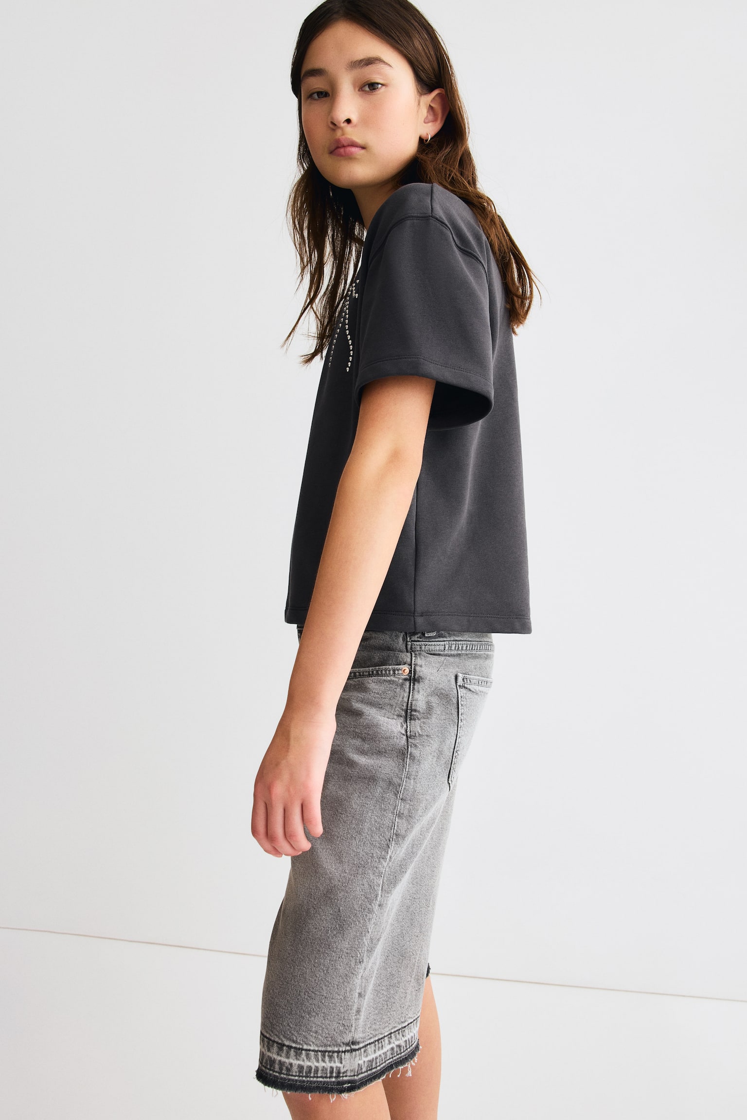 Wide Leg Low Denim shorts - Denim grey/Light denim blue - 6